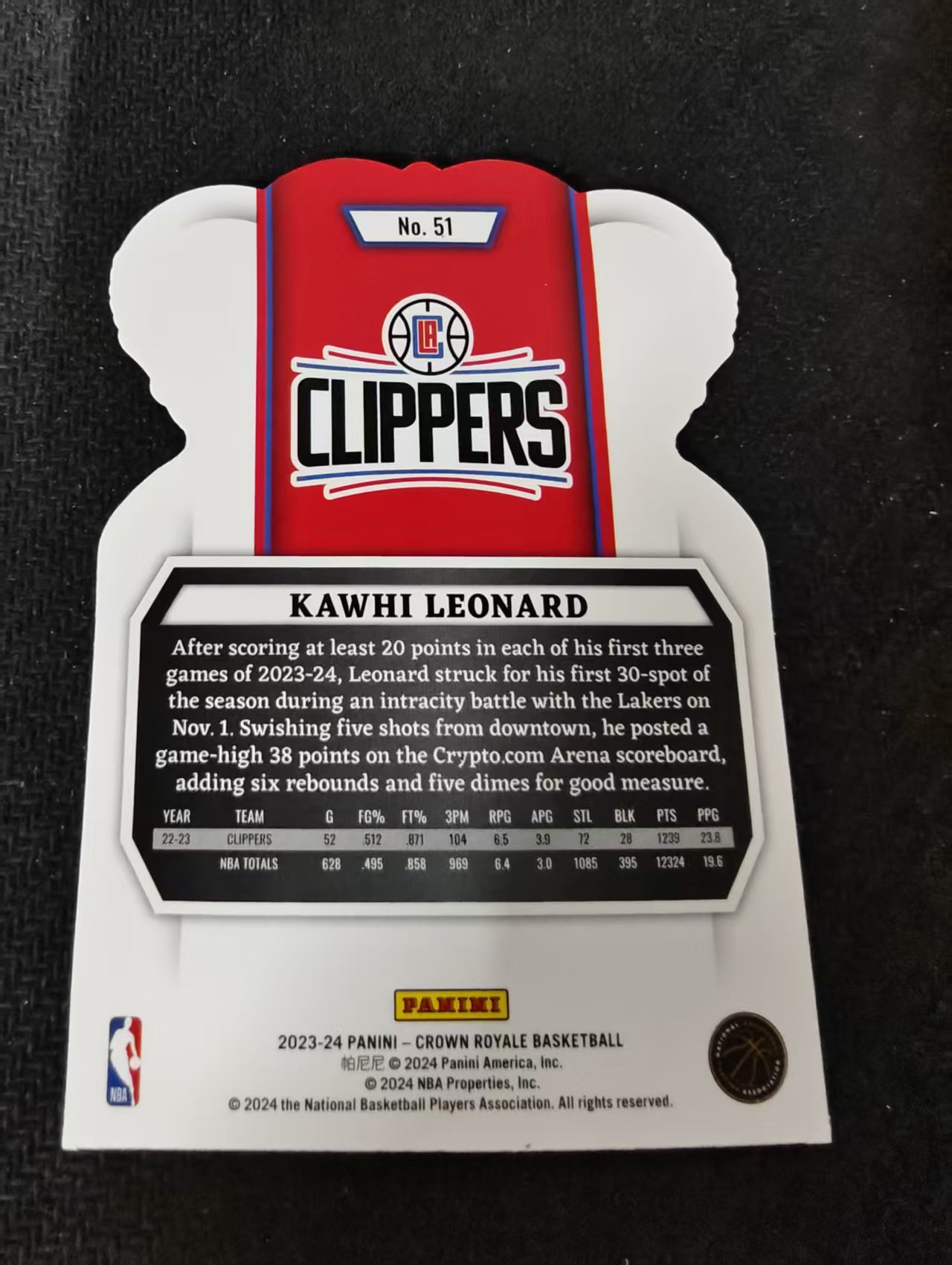 2023-24 panini Crown Royale kawhi leonard 皇冠 快船 科怀 伦纳德 卡哇伊 皇冠 异形 划痕 边角瑕疵 #51