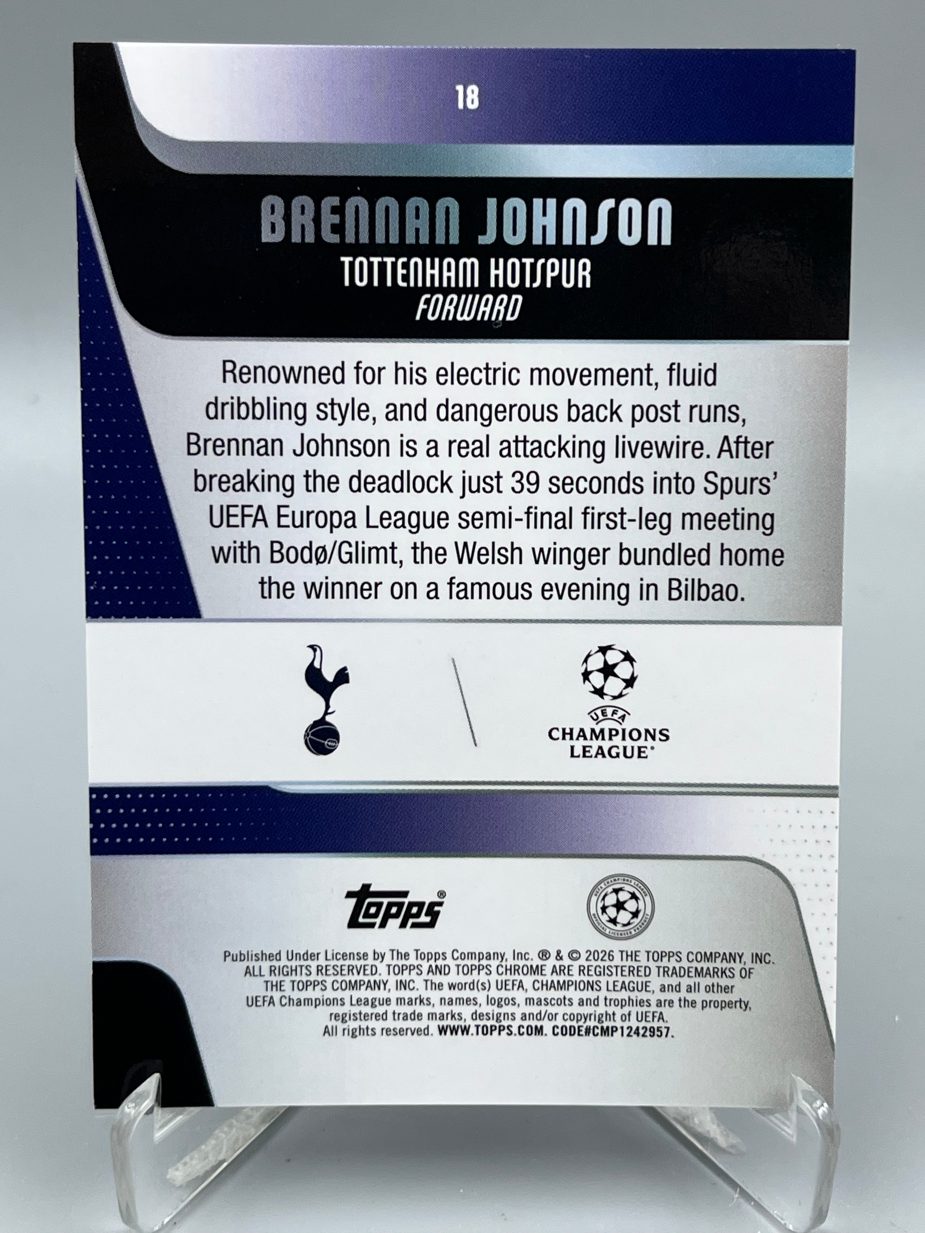 2026 Topps Chrome Brennan Johnson 欧冠欧战TC 布伦南 约翰逊 61/75编 托特纳姆热刺 紫折【暴富 仇总】y79