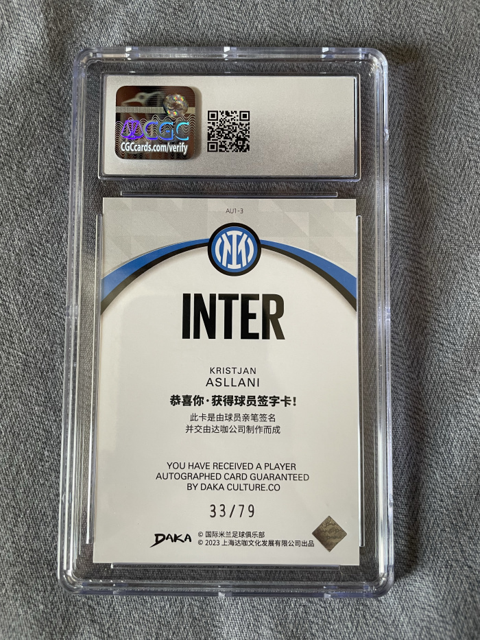2023 DAKA Internazionale Kristjan Asllani 【hellfire拍卖】达咖 国际米兰队盒 阿斯拉尼 79编签字卡 卡签 CGC卡品9分 GJ