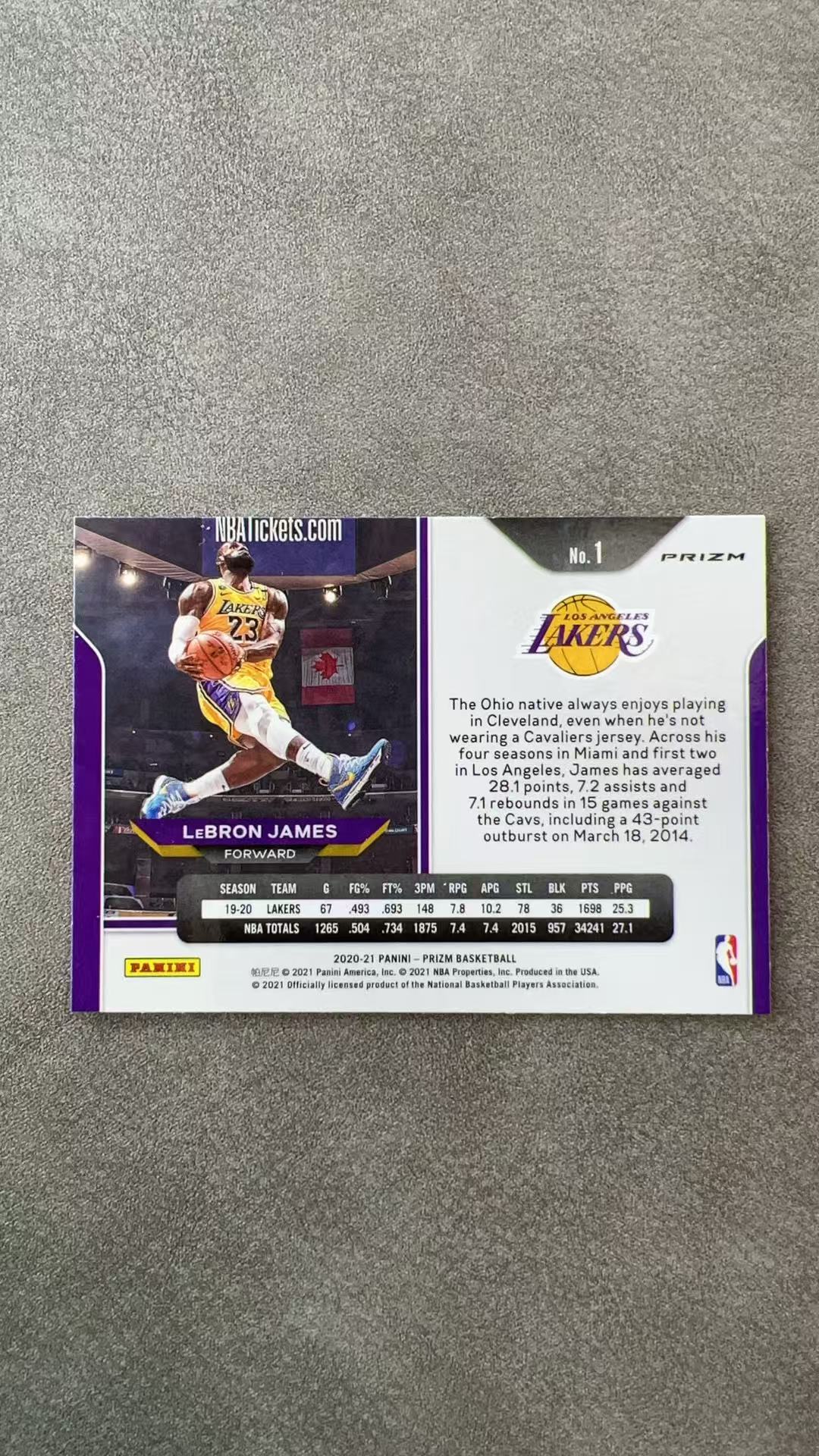 6594【330球星卡实体店代卖】2020-21 帕尼尼 PRIZM 勒布朗 詹姆斯 LeBron James 湖人 剪刀脚 银折 仅顺丰寄付(UK23)
