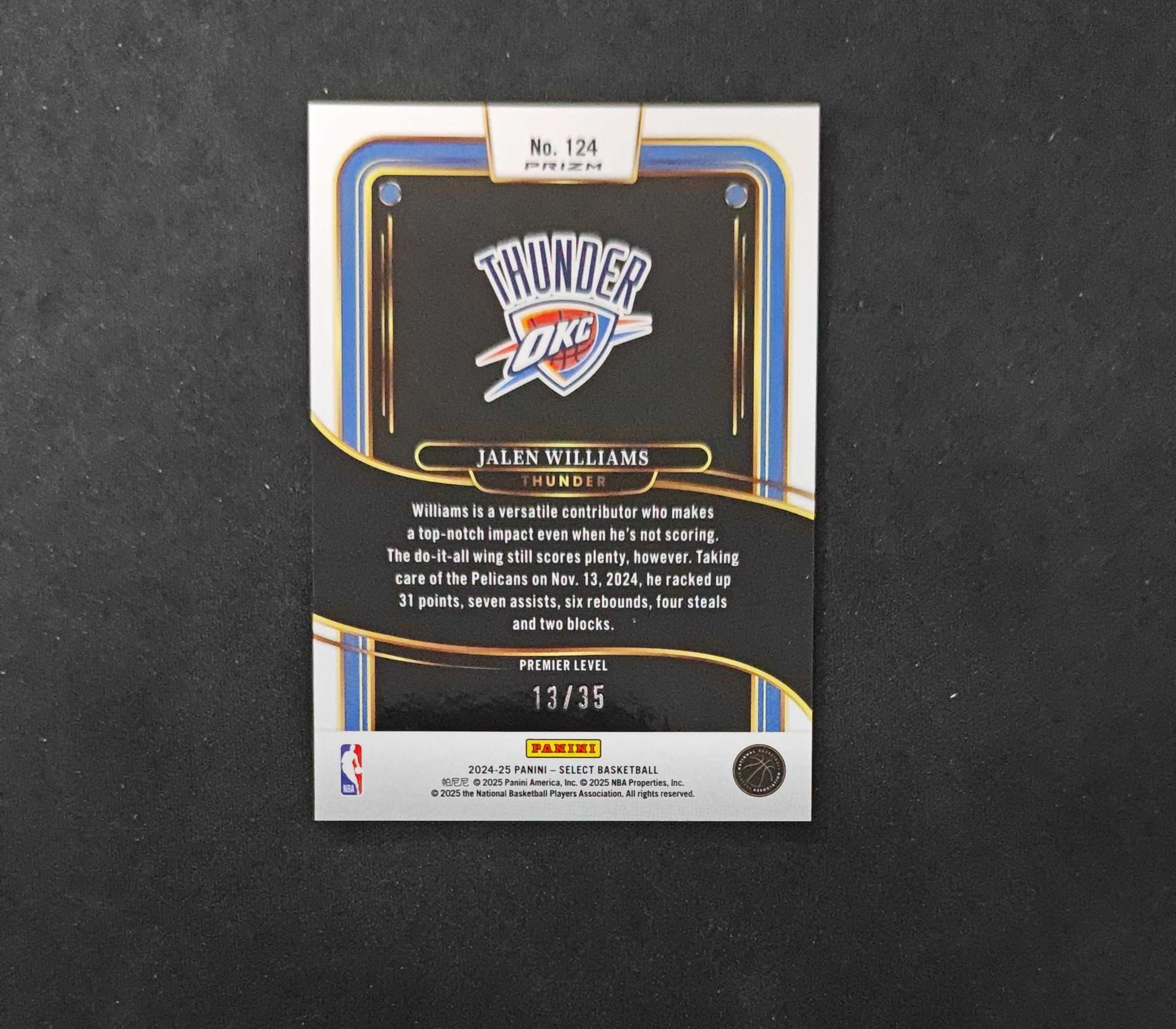 2024-25 Panini Select Jalen Williams 【SC拍卖】SE 雷霆 杰伦威廉姆斯 13/35编 白圈圈 瑕疵如图 收藏必备(我科)