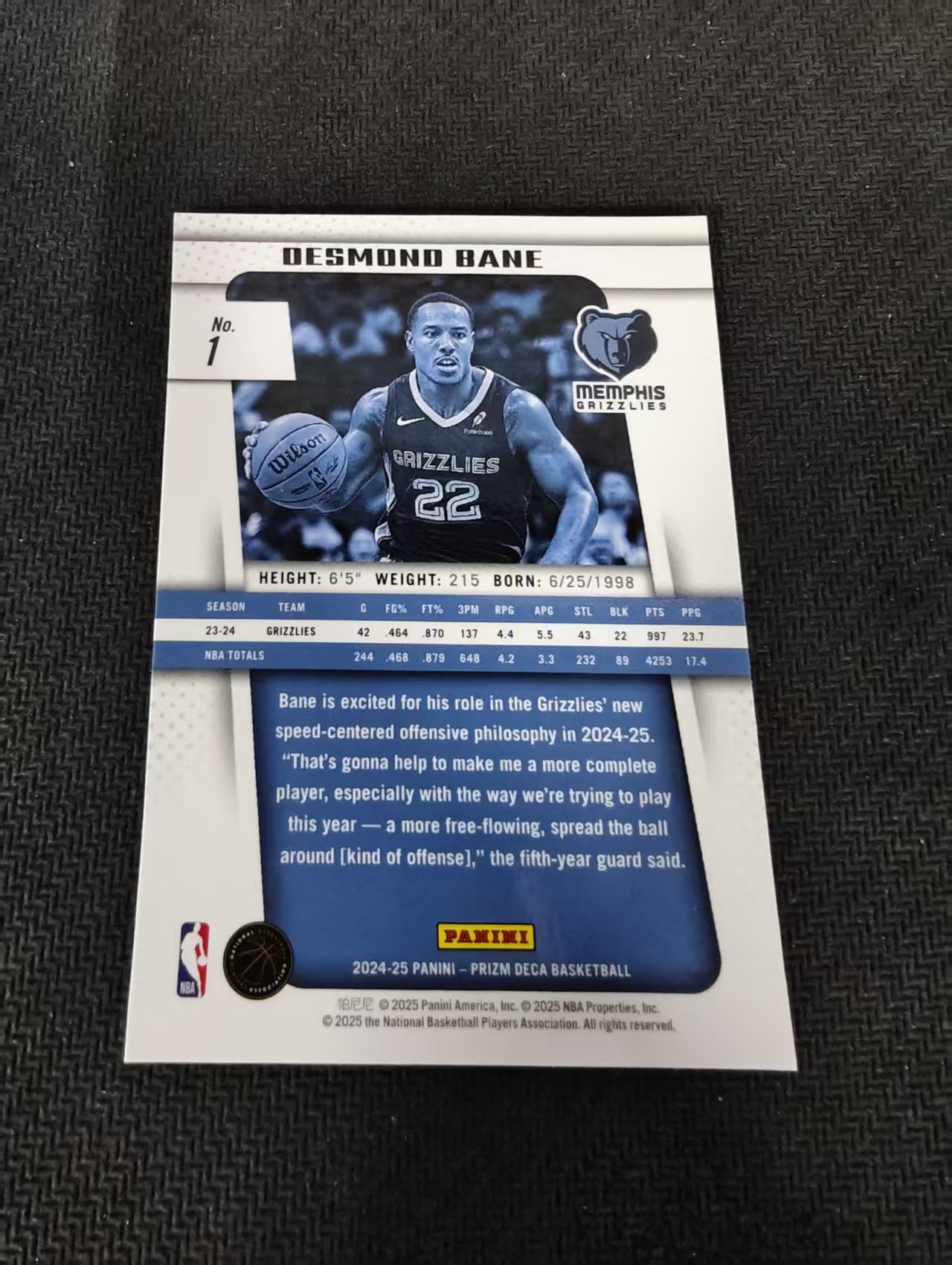 【可合并,不累计】2024-25 panini prizm deca desmono bane 灰熊 德斯蒙德 贝恩 PZ 元年复刻 不保卡品 介意勿拍 #1