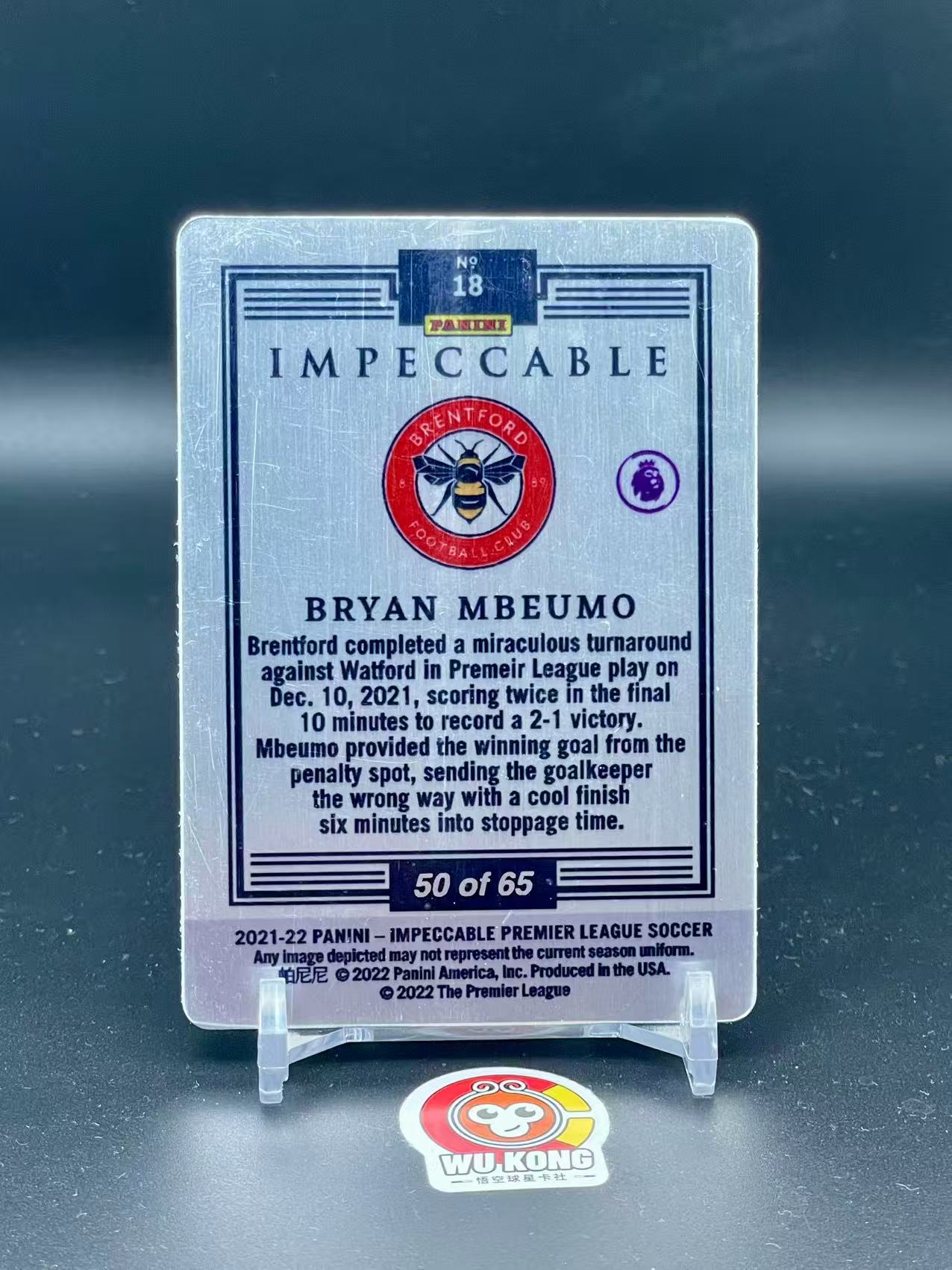 2021-22 Panini Impeccable Bryan Mbeumo RC 小真金 姆贝乌莫 RC 新秀 65编 铁板 曼联 布伦特福德 实卡精美 值得收藏 投资必备【悟空拍卖】