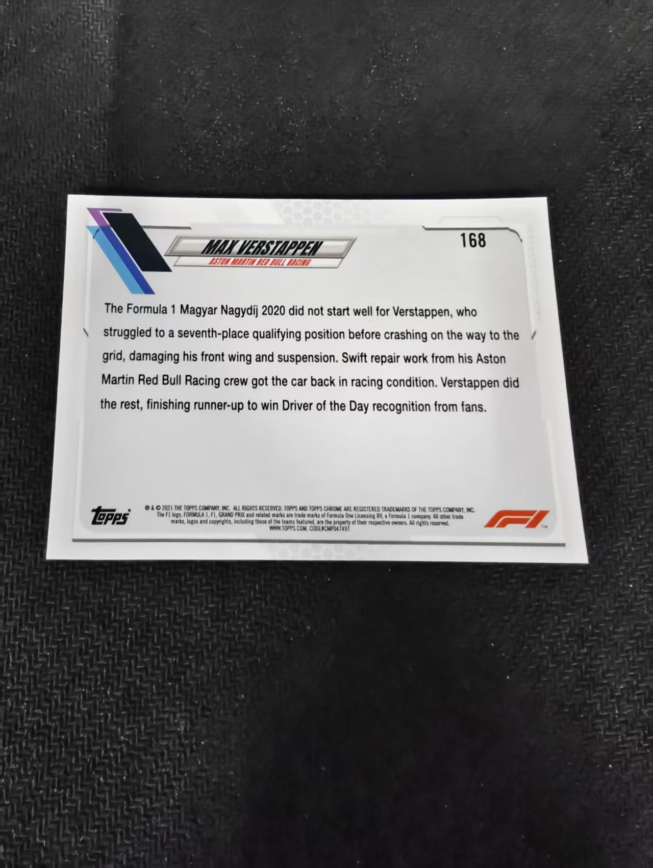2021 Topps Chrome Max Verstappen F1 维斯塔潘 红牛 划痕 边角瑕疵 #168