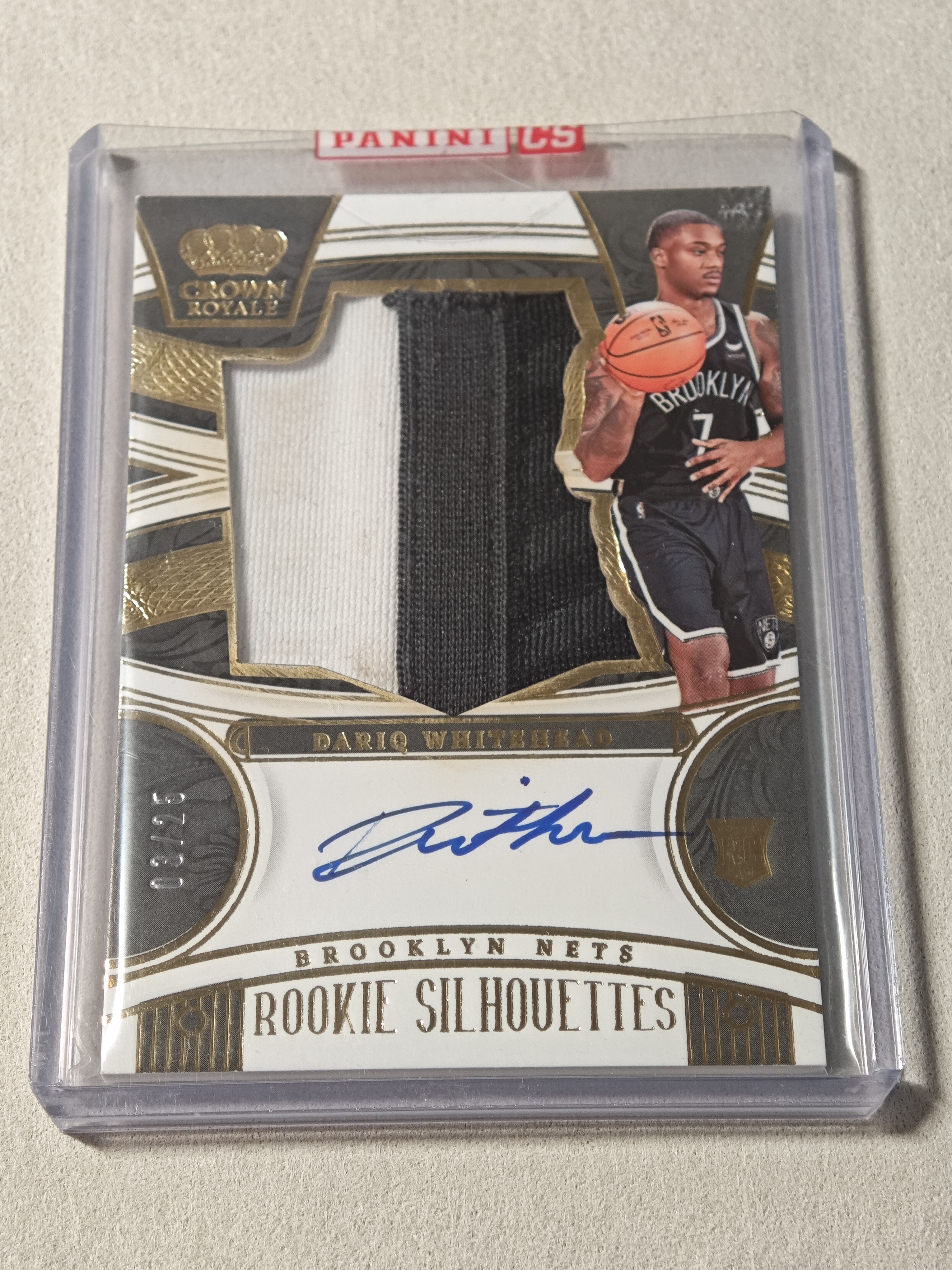 2023-24 Panini Crown Royale Dariq Whitehead RC 篮网 雷霆 怀特黑的 皇冠 剪影 RPA 25编 三色切割 原封夹 签字 微瑕如图