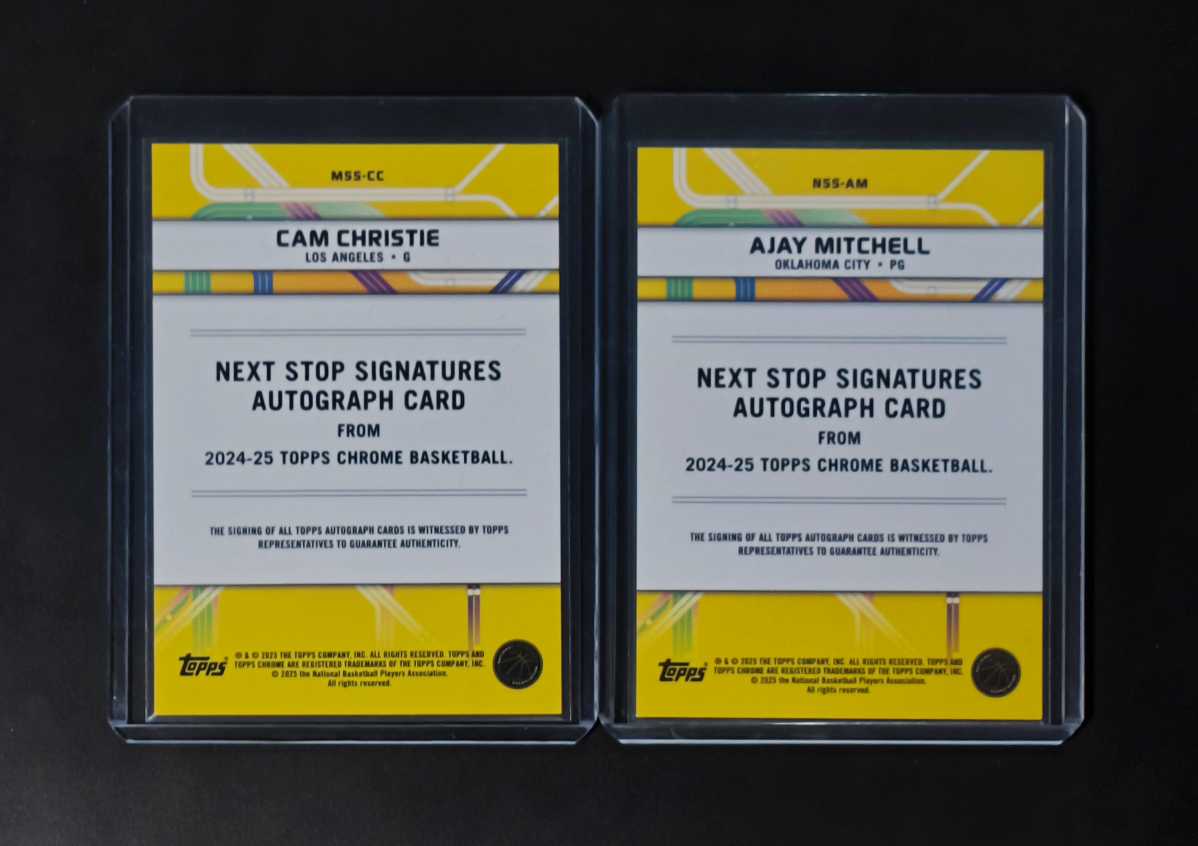 2025 Topps Chrome Ajay Mitchell RC 下一站特卡 新秀RC 雷霆 阿杰伊-米切尔 快船 卡姆-克里斯蒂 潜力无限 未来可期 签字 贴签 2张lot 打包 实卡很美