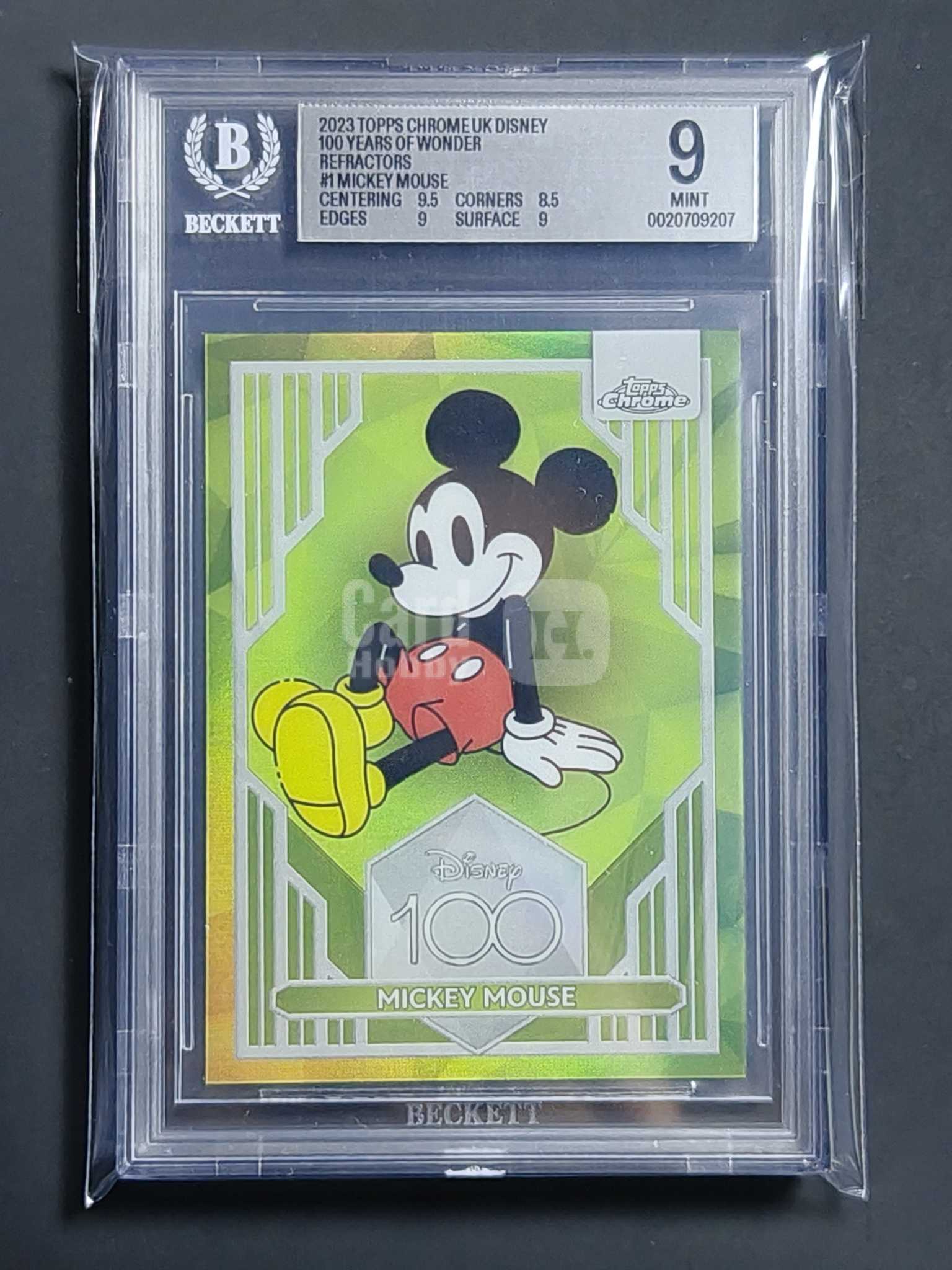 【橙子拍卖】2023 Topps Chrome Disney 迪士尼 元年 米奇 米老鼠 Mickey mouse 无印 错版 99编 无印刷编号！No number 1/1 评级认证 BGS9 ！
