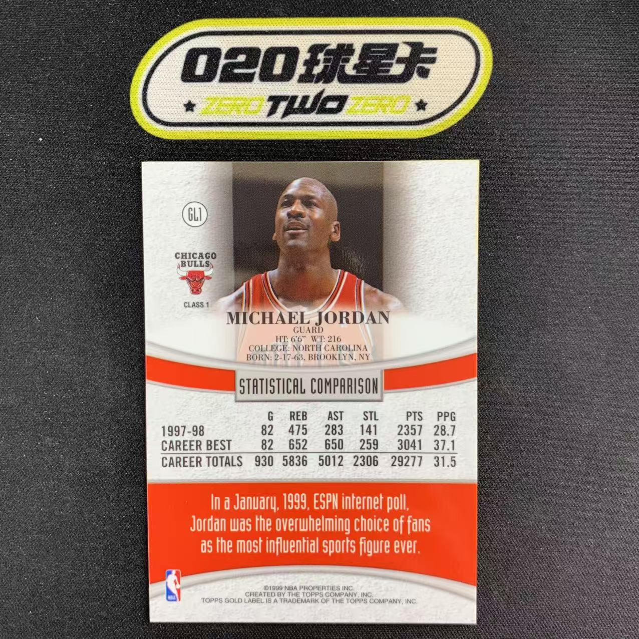 1998-99 Topps Gold Label Michael Jordan 迈克尔 乔丹 折射 黑板 大比例 经典上篮选图 公牛 瑕疵如图 @纪