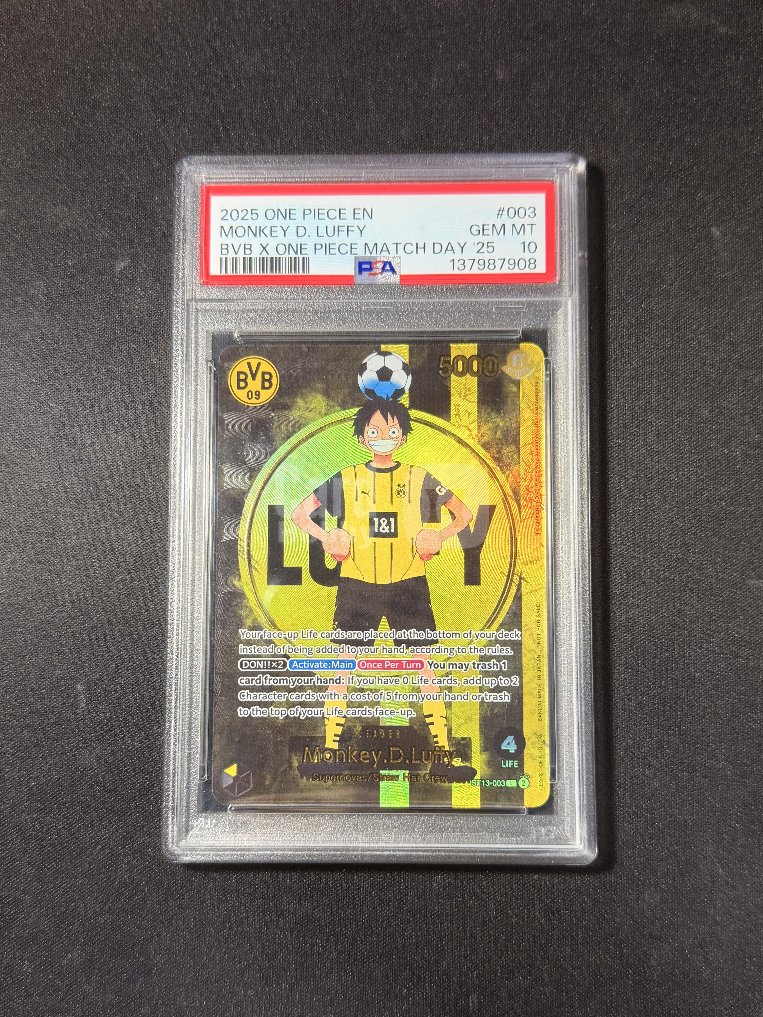 2025 ONE PIECE TCG ST13 OPCG en 海贼王 航海王 美版 多特蒙德联名 足球路飞 BVB Match Day 25 ST13-003 EN PSA10分 完美卡品 壳无损