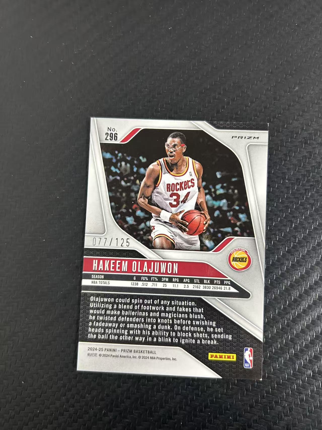 2024-25 Panini Prizm Hakeem Olajuwon #296【灯灯拍卡】 PZ 火箭 大梦 折射 蓝波纹折 哈基姆 奥拉朱旺 077/125编 传奇球星 收藏必备【雪茄】