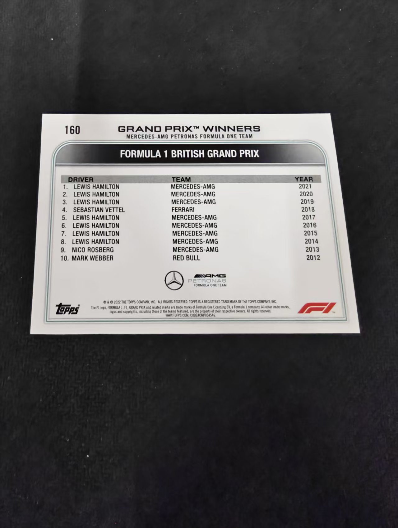 2022 Topps Chrome F1 Lewis Hamilton 刘易斯 汉密尔顿 AMG梅赛德斯奔驰 划痕 边角瑕疵 @160