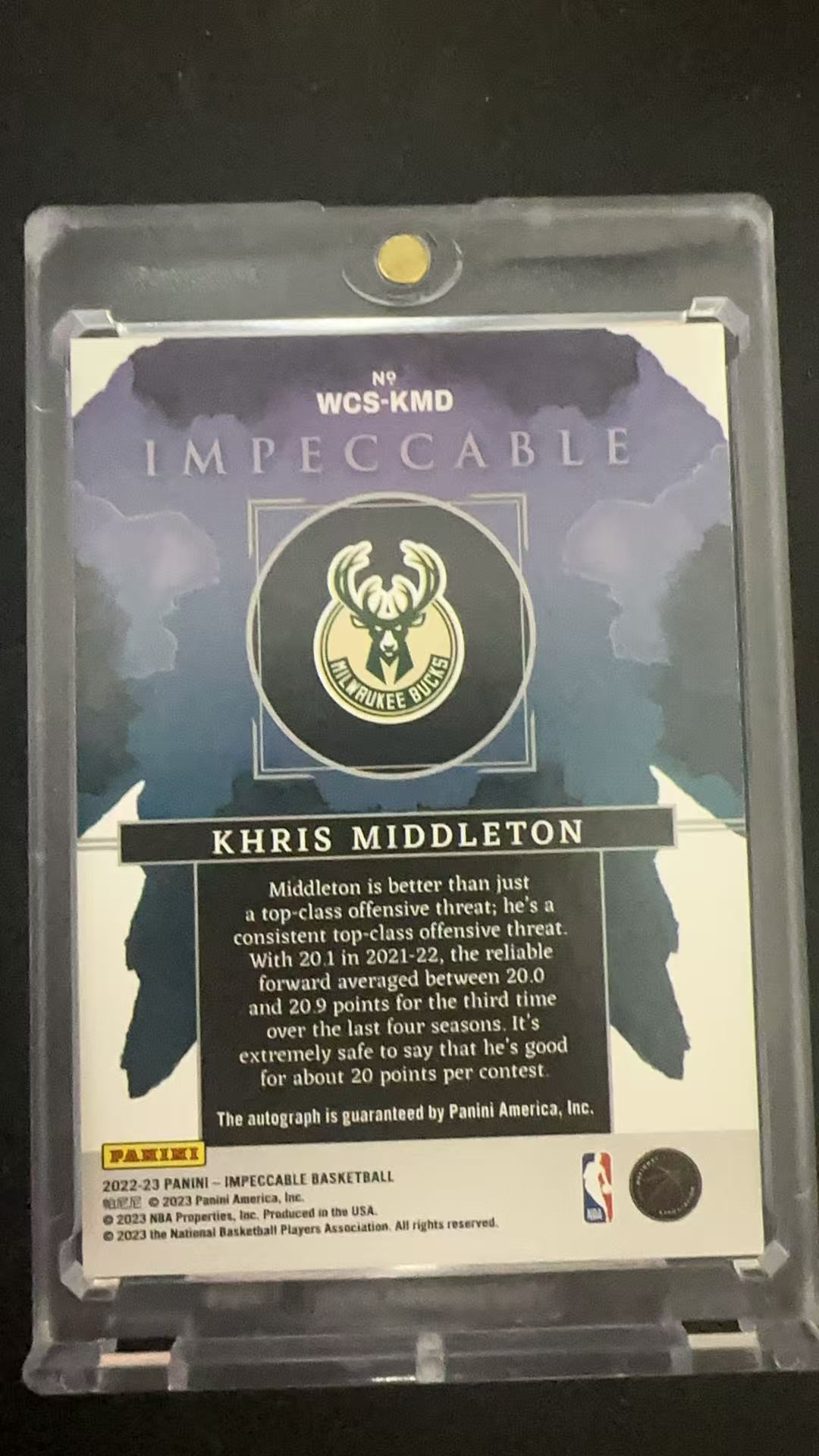 2022-23 Panini Impeccable Khris Middleton 克里斯 米德尔顿 35编 签字 卡签 小真金 水彩签 雄鹿 篮球 卡品如图【凰林】