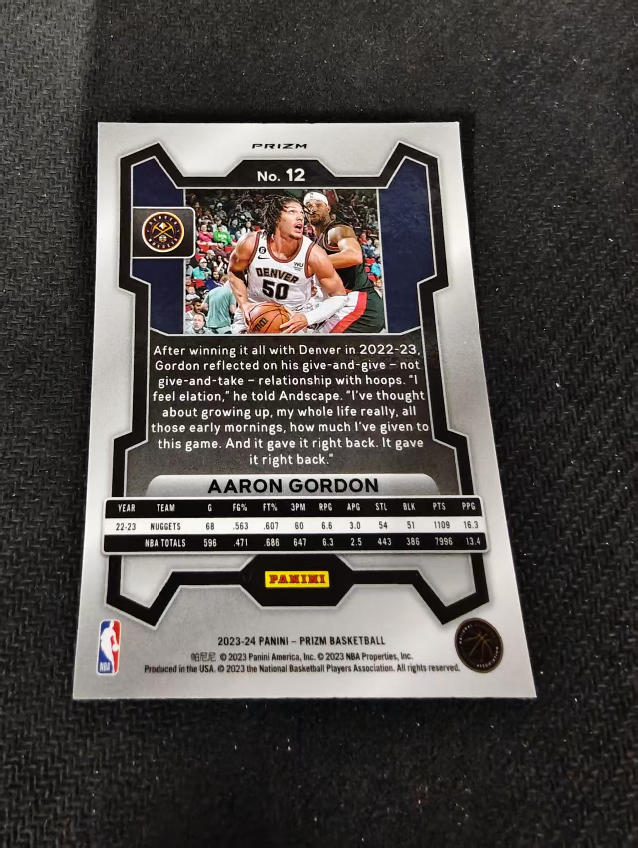 2023-24 Panini Prizm Aaron Gordon 掘金 阿隆 戈登 粉碎冰 PZ 划痕 边角瑕疵 #12