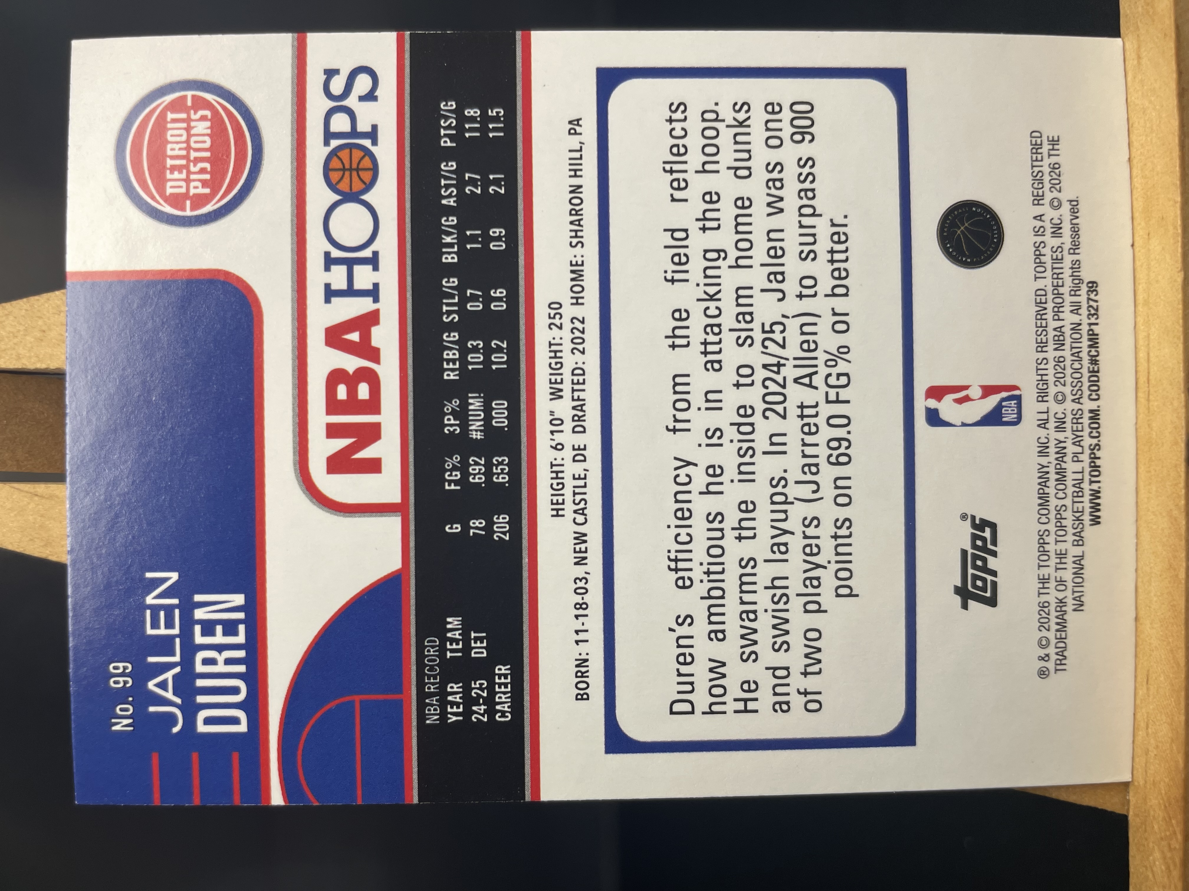(A9) 2026 TOPPS NBAHOOPS 折射 杰伦 杜伦 活塞 近期大热球星 收藏凑套必备 卡品如图 !!!