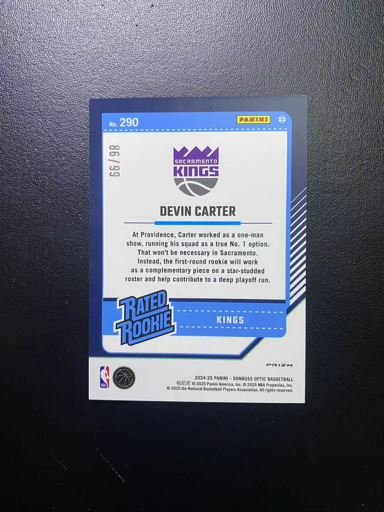 2024-25 Panini Donruss Optic Devin Carter RC 国王 新秀年 德文 卡特 op 圈圈折 99编 卡品如图 值得收藏 nt