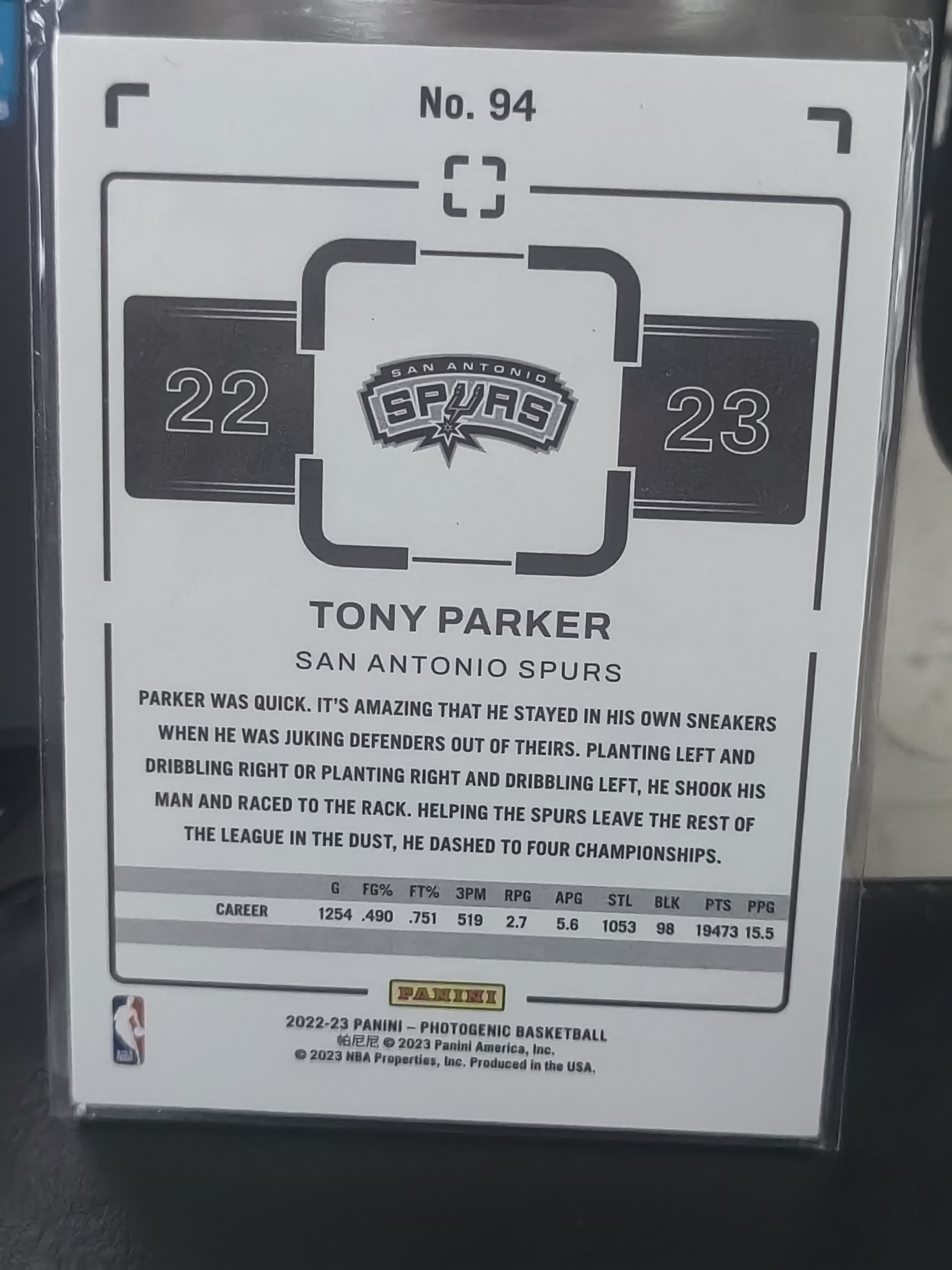 2022-23 Panini Photogenic Tony Parker 上镜 托尼 帕克 马刺 法国 篮 白边白角 不保卡品 卡品如图