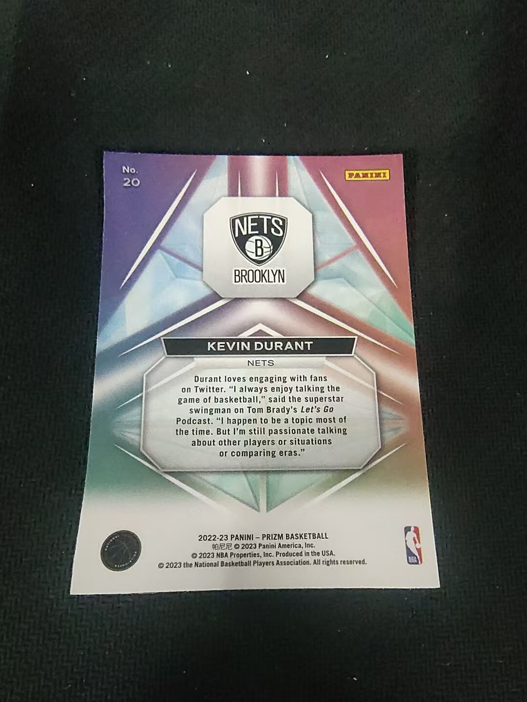【可合并,不累计】2022-23 Panini Prizm Kevin Durant pz 篮网 凯文 杜兰特 棱镜特卡 PZ 划痕 边角微瑕 介意勿拍 #20