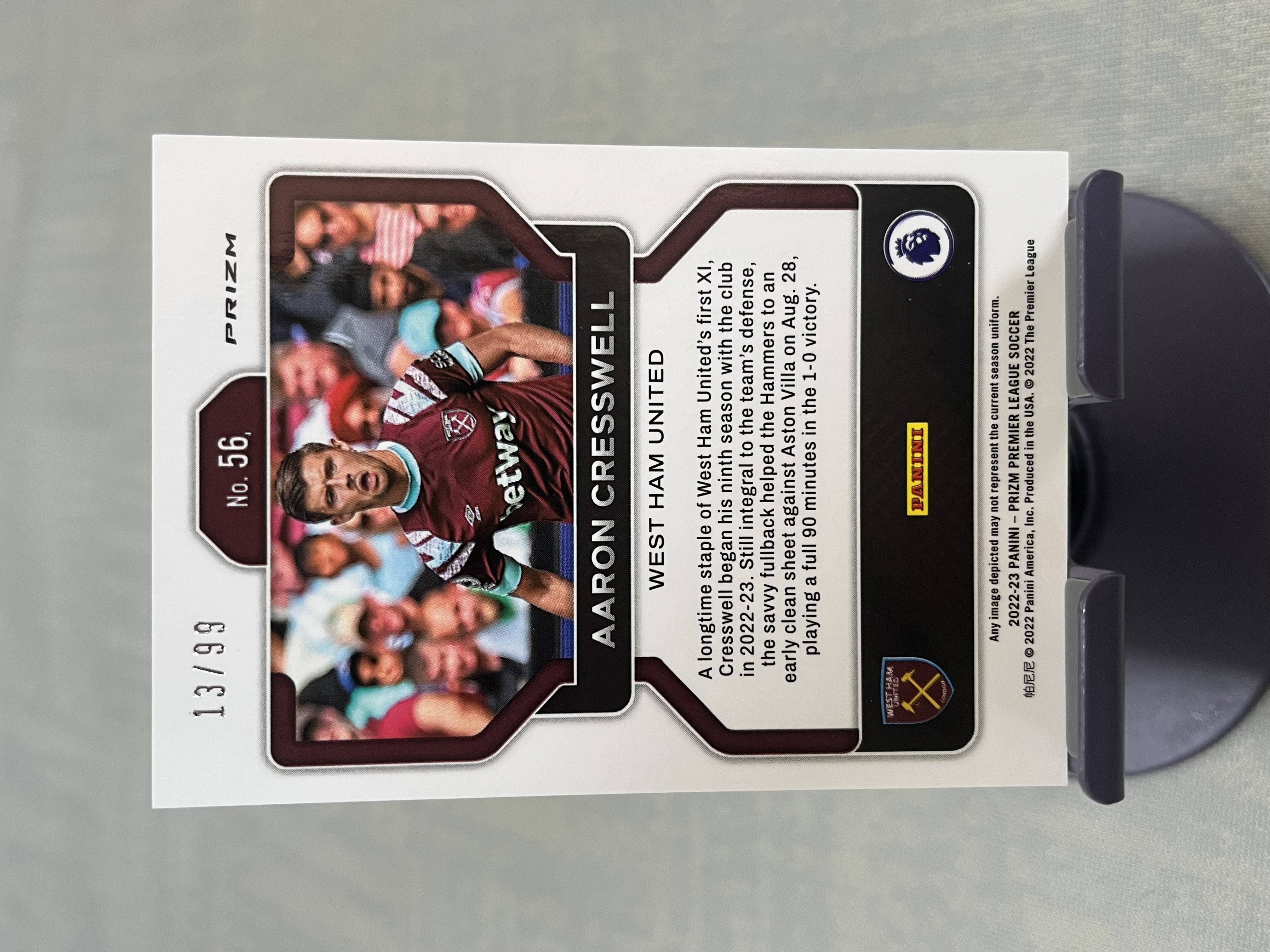 2022-23 Panini Prizm Aaron Cresswell 克雷斯维尔 西汉姆联【带编 13/99编 红平行 mojo折 迷宫折 折射 英超 pz】#629