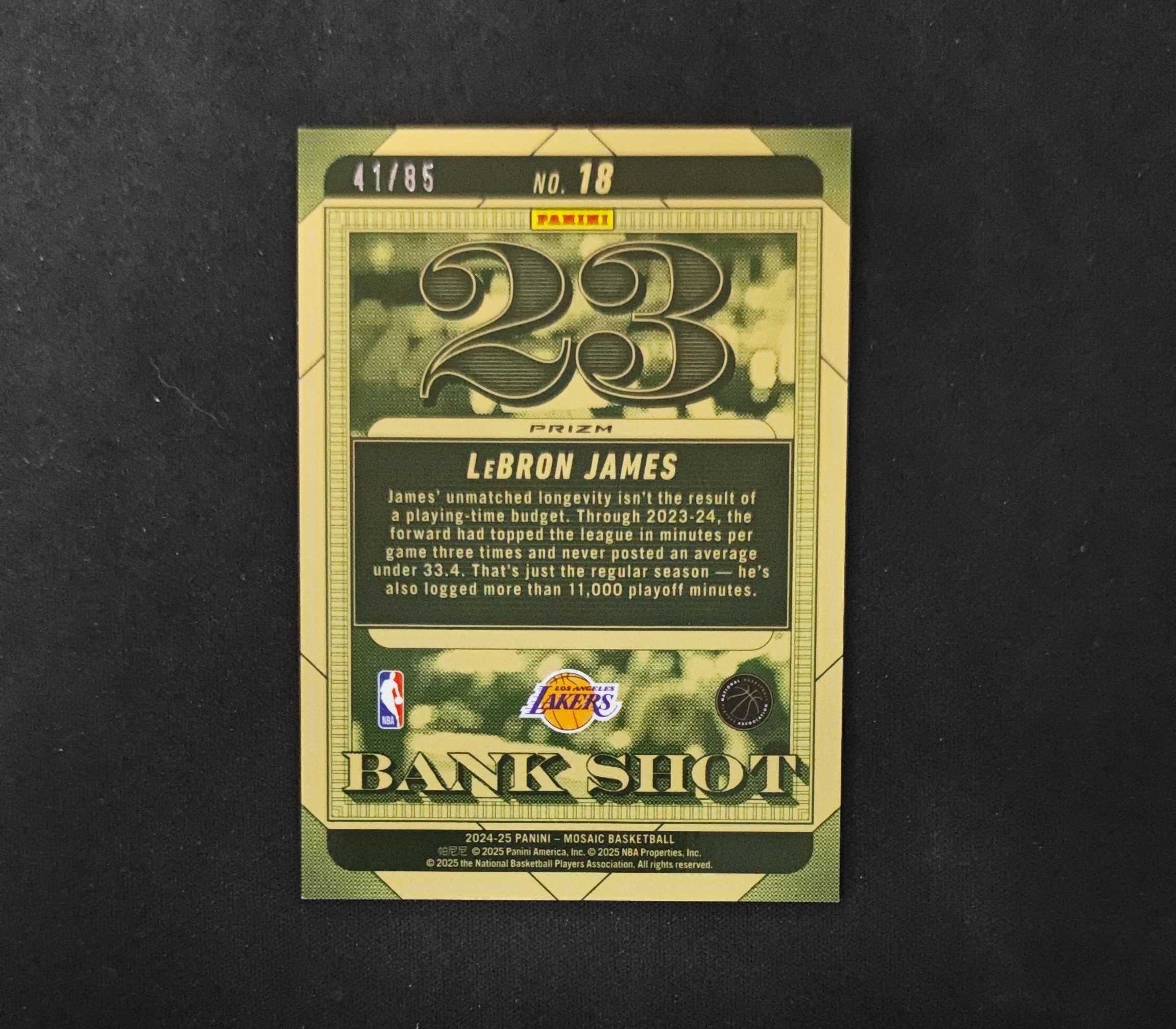 2024-25 Panini Mosaic LeBron James 【SC拍卖】马赛克 湖人 勒布朗詹姆斯 41/85编 银行特卡 蓝泡泡 收藏必备(app老板)