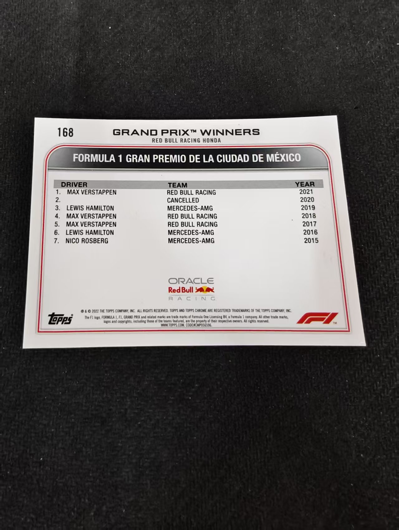 2022 Topps Chrome F1 Max Verstappen 维斯塔潘 红牛 划痕 边角瑕疵 #168