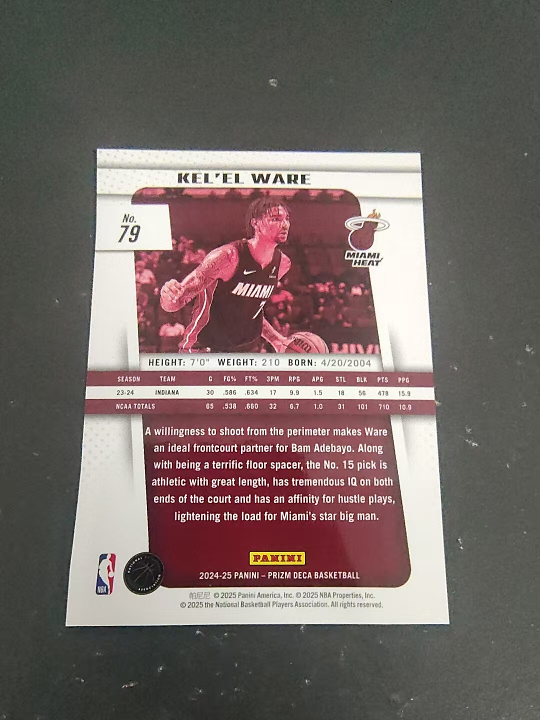 【可合并,不累计】2024-25 Panini Prizm Kel'el Ware RC Pz deca 复刻 热火 新秀 凯莱尔 威尔 划痕 边角瑕疵 #79