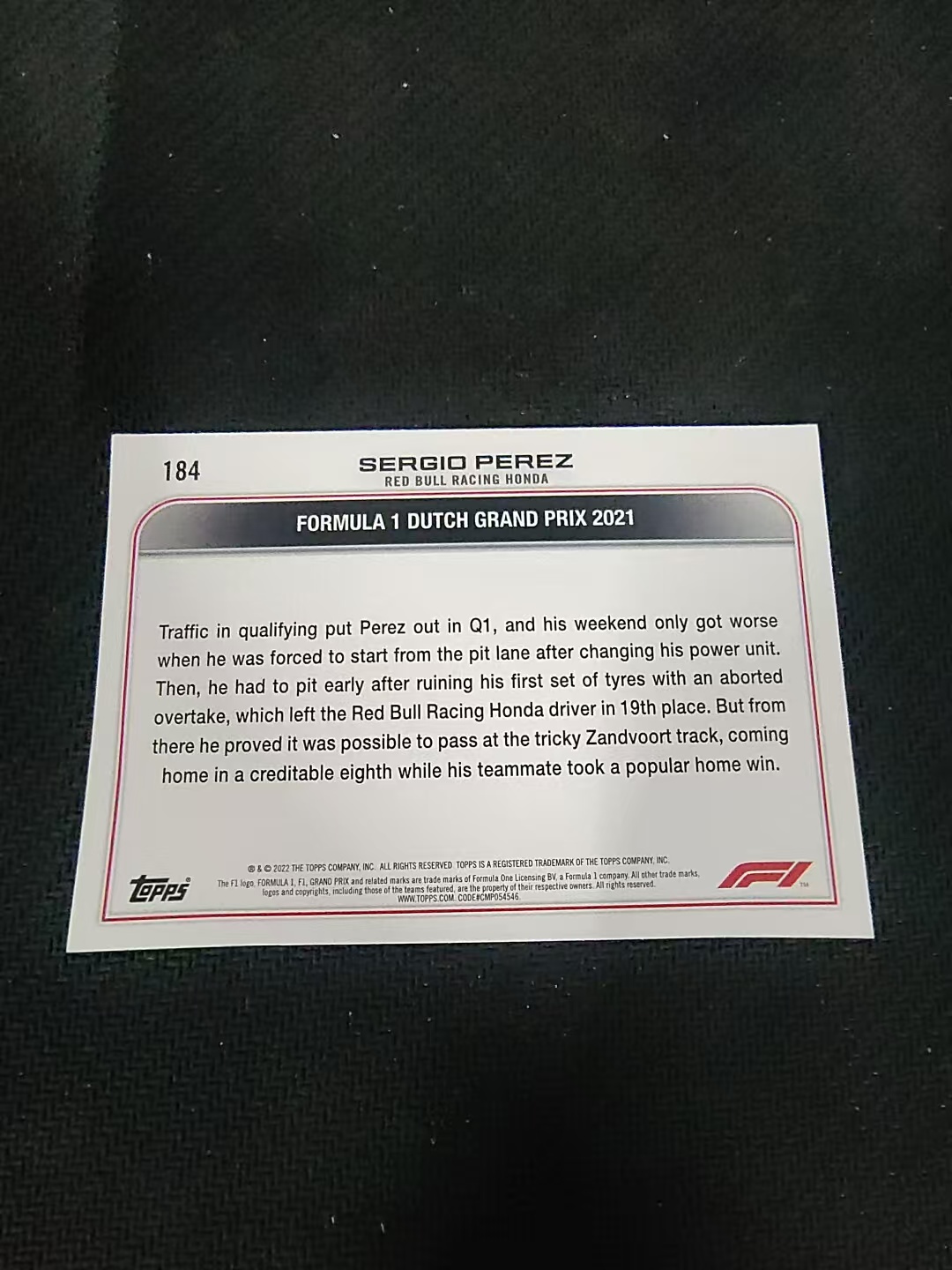 【汽水拍卖】2022 Topps Chrome F1 Sergio Perez 塞尔吉奥 佩雷兹 红牛车队 划痕 边角瑕疵 @184