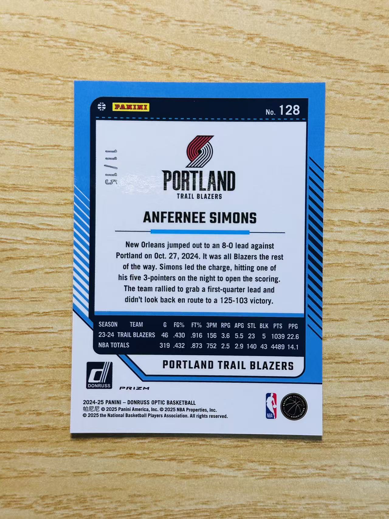 2024-25 Panini Donruss Anfernee Simons 嘿嘿代卖 杜蕾斯 optic 安芬尼 西蒙斯 白圈圈折 15编 低编 开拓者 收藏必备