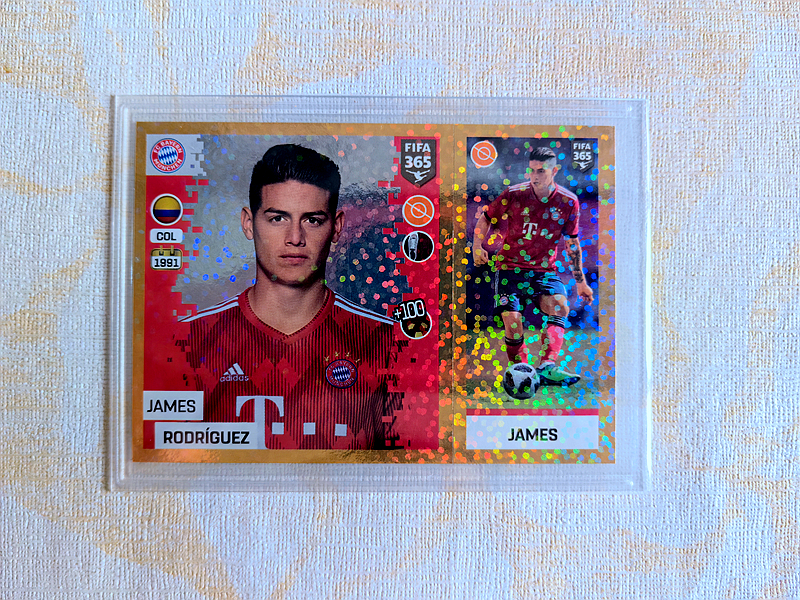 2019 Panini FIFA 365 贴纸 James Rodríguez 哈梅斯·罗德里格斯 J罗 金闪贴 双人像 拜仁 皇马 哥伦比亚 埃弗顿 实贴精美