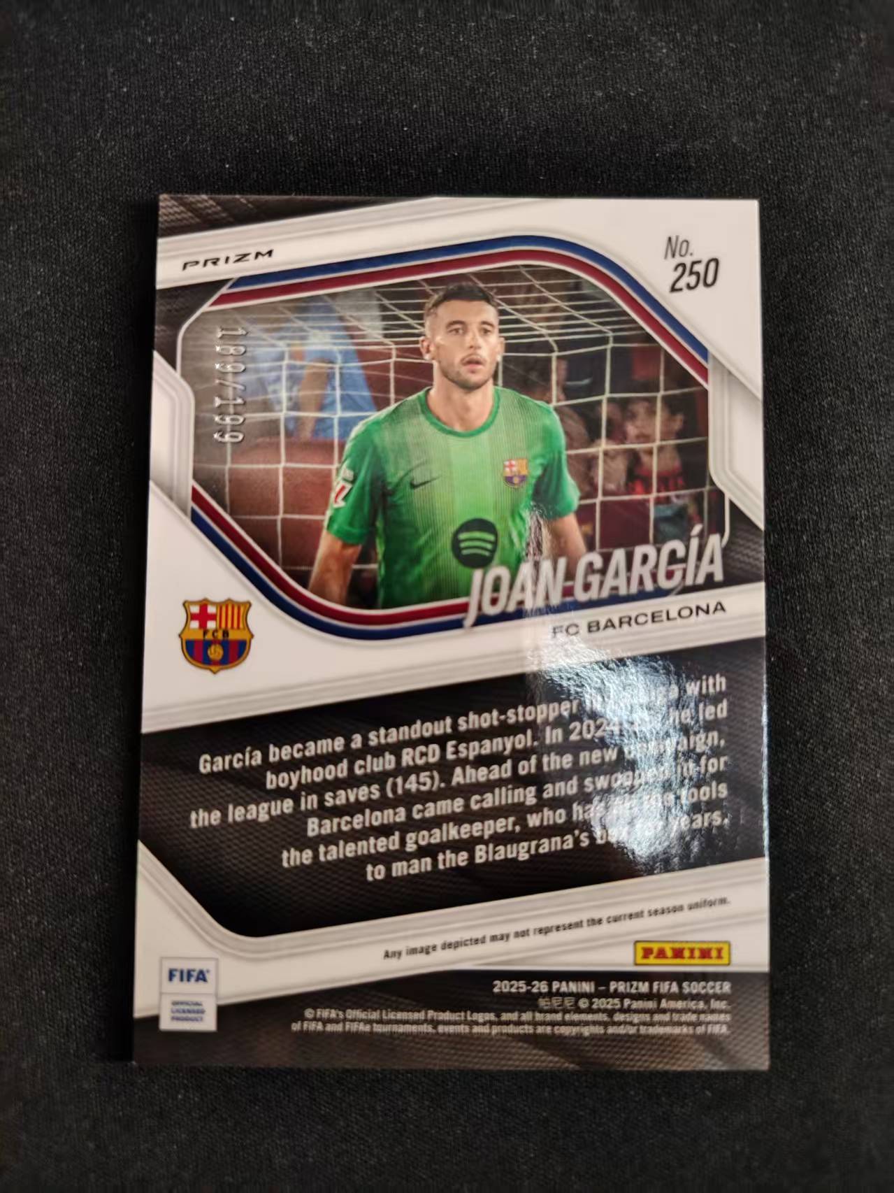 2025-26 Panini Prizm FIFA Joan Garcia #250 巴塞罗那 胡安 PZ 蓝折 霍安 剑 /199 西班牙 ...