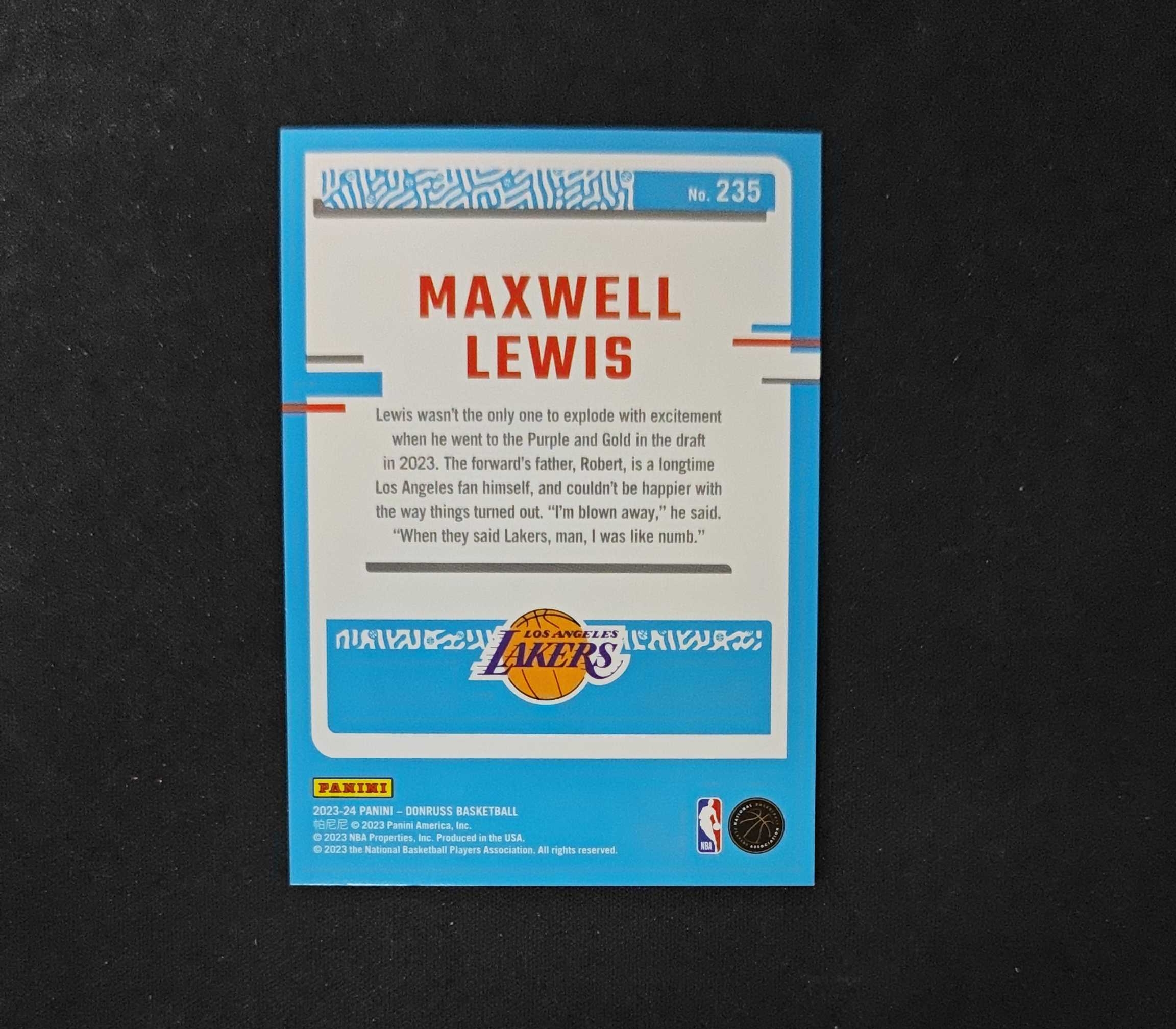 2023-24 Panini Donruss Maxwell Lewis RC 【SC拍卖】杜蕾斯 新秀 湖人 刘易斯 14/25编 蓝佛光 收藏必备(ing哥)