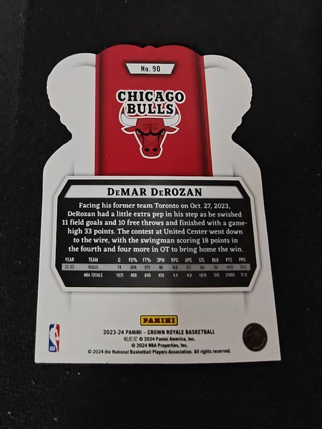 2023-24 panini Crown Royale DeMar DeRozan 皇冠系列 德玛尔 德罗赞 中投小王子 公牛 皇冠 异形 划痕 边角瑕疵 #90