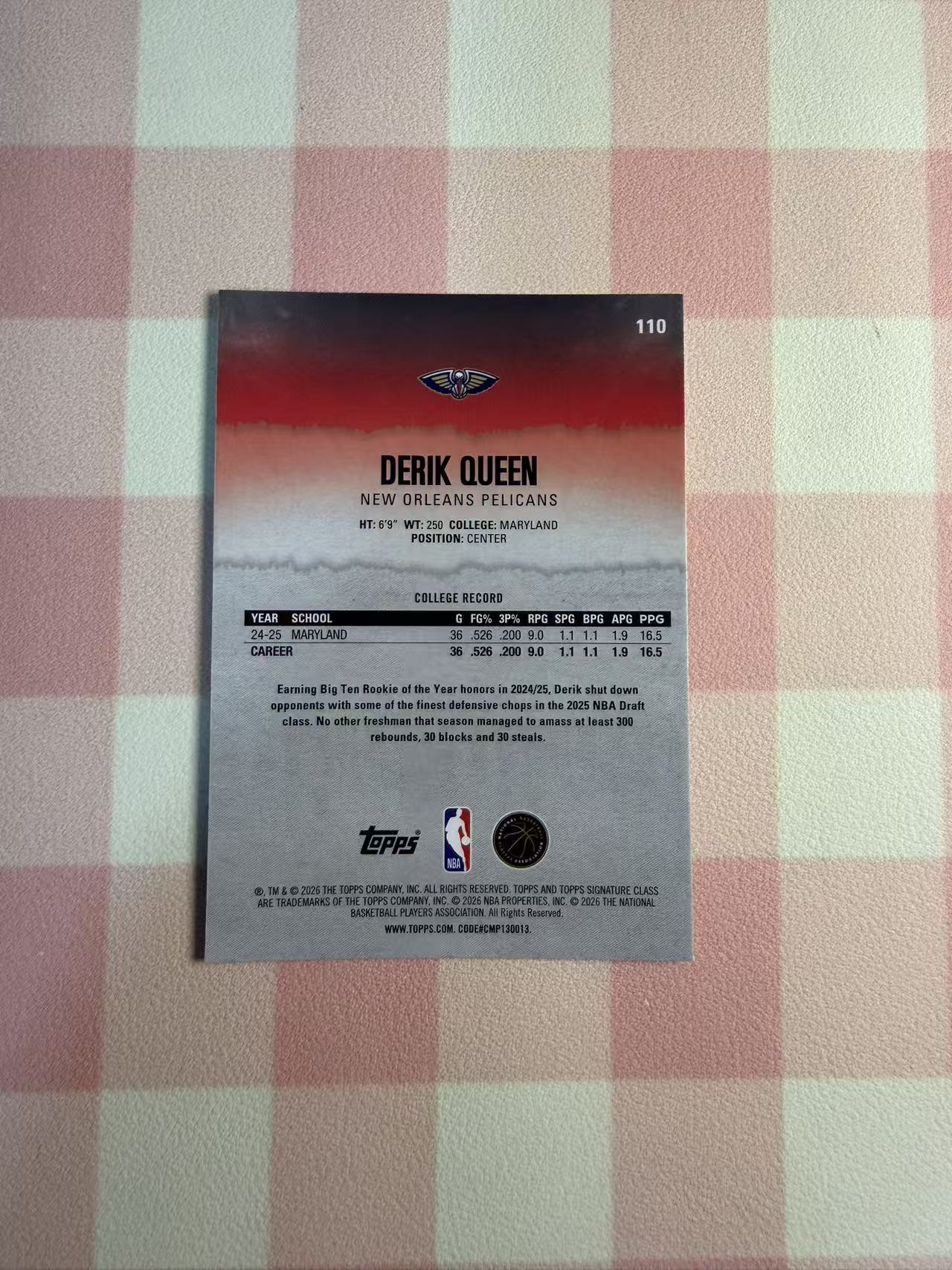 2026 Topps Signature Class Derik Queen RC 新秀 鹈鹕 德里克 奎因 潘多拉折 折射