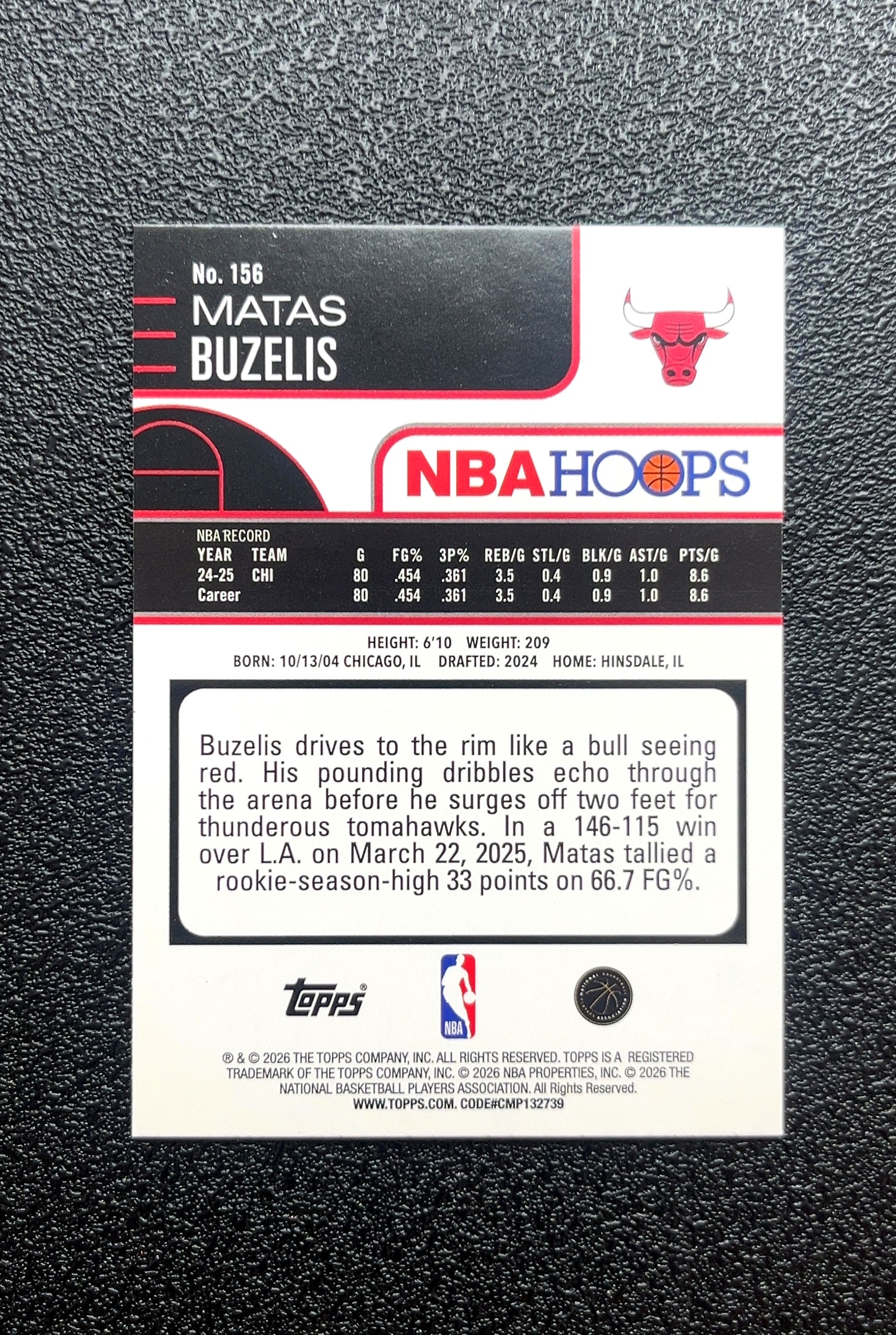 【小白1%代卖】2026 Topps NBA HOOPS Matas Buzelis 马塔斯·布泽利斯 银格子折 折射 新秀 RC 卡品如图 高价值 #156 Chicago 0019#145