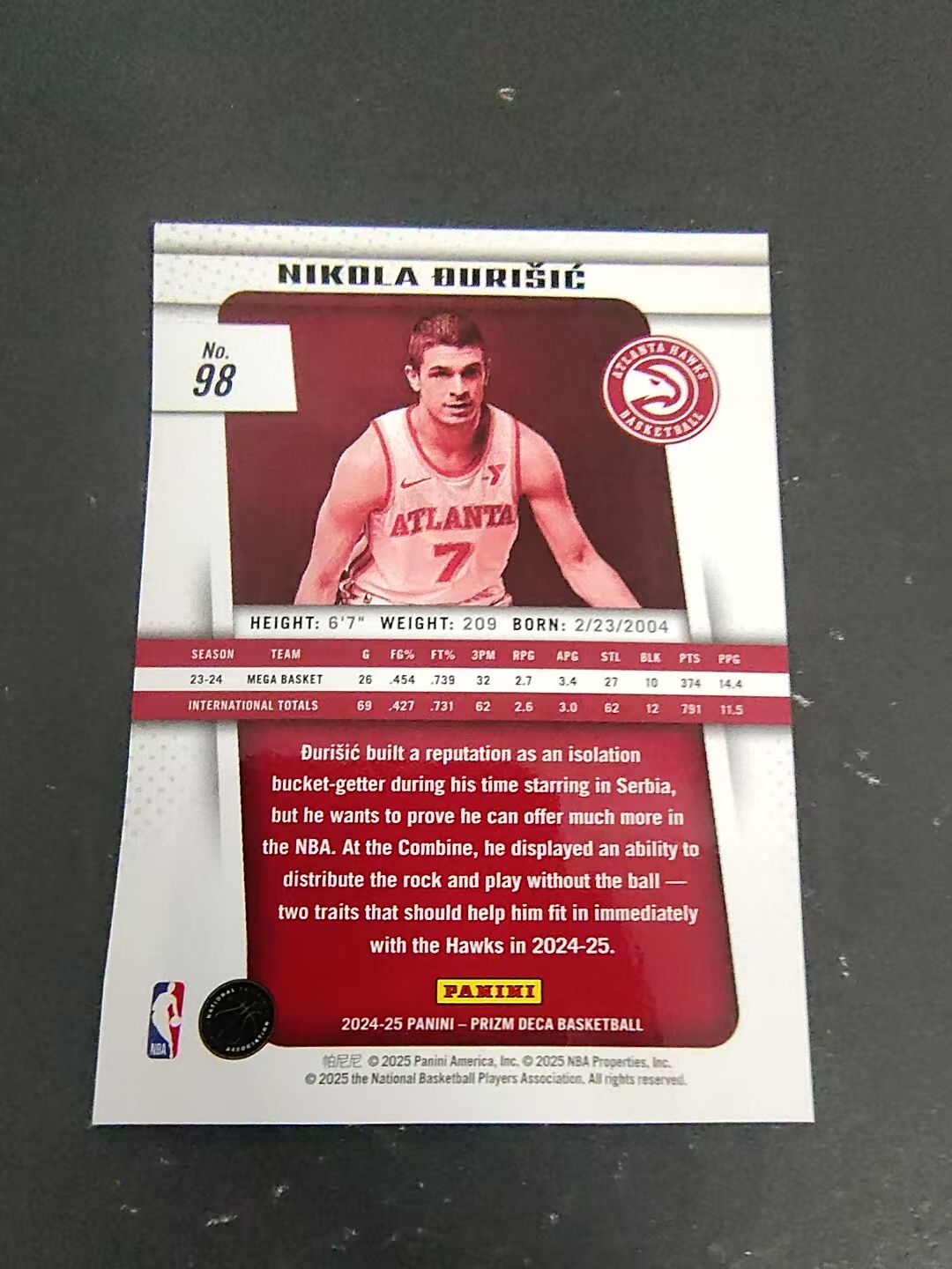 【可合并,不累计】2024-25 Panini Prizm Nikola Đurišić DECA 复古 老鹰 尼古拉 久里希奇 新秀RC PZ复刻 划痕 边角瑕疵 #98