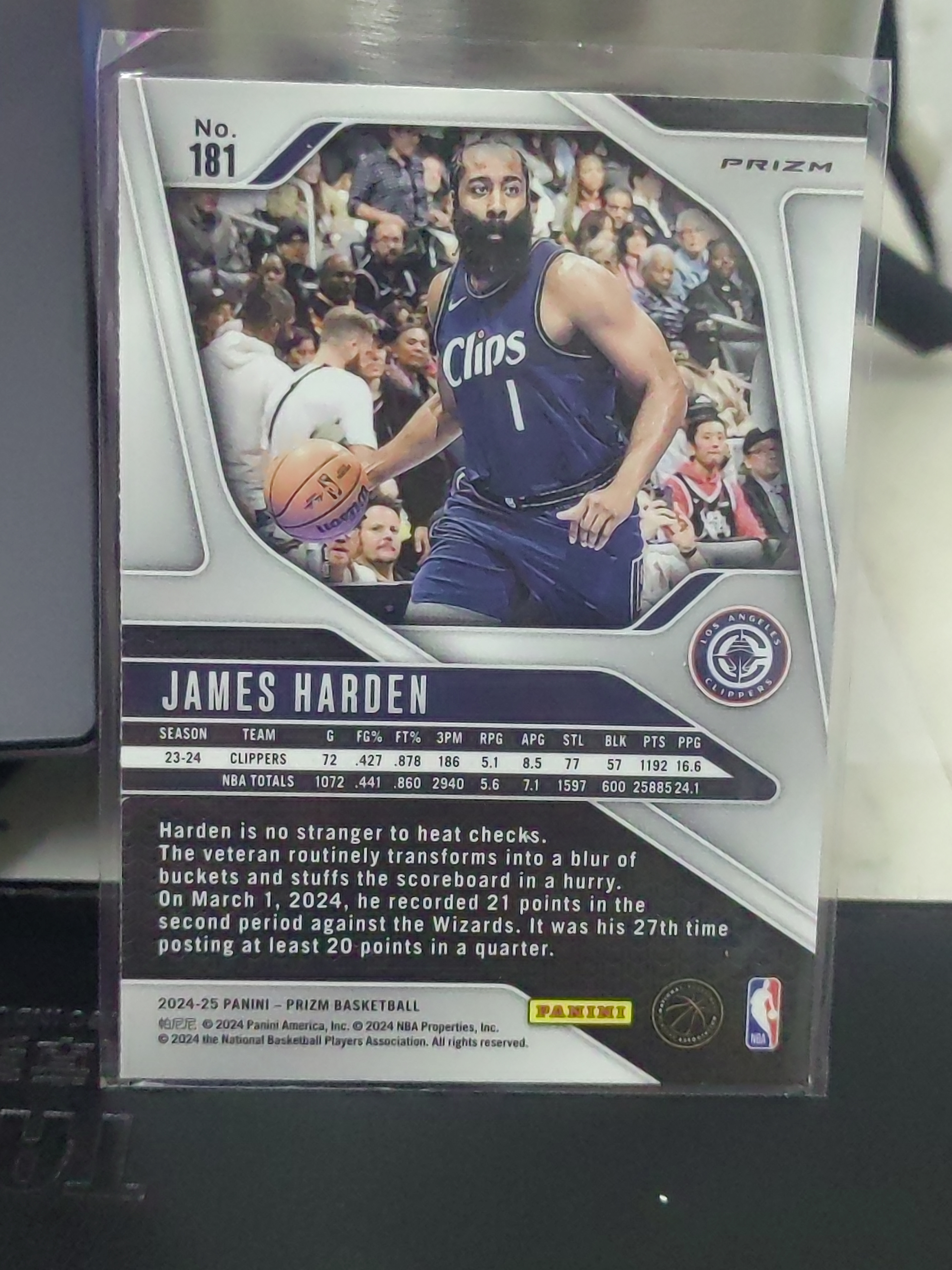 2024-25 Panini Prizm James Harden PZ 詹姆斯 哈登 快船 三色折 篮 白边白角 不保卡品 卡品如图