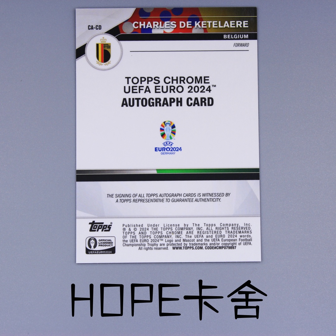 2022-23 Topps Chrome Charles de Ketelaere 比利时 亚特兰大 妖人前场 夏尔 德凯特拉雷 04/10编 黑折 签字 墨迹完美!【HOPE代卖(4.5%含卡淘)】