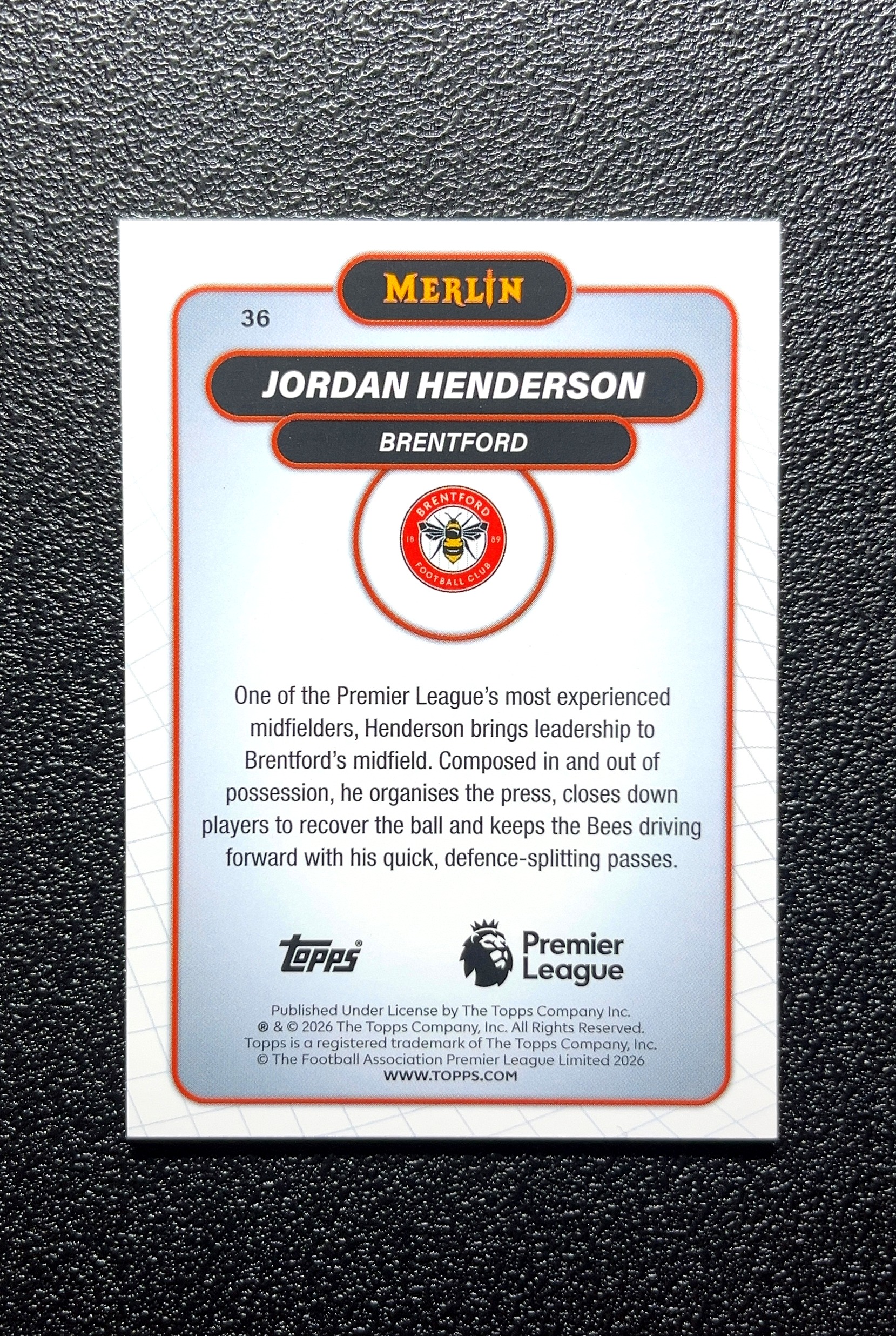 【小白1%代卖】2026 Topps Merlin Jordan Henderson 乔丹·亨德森 银mojo折 折射 卡品如图 高价值 #36 Brentford 布伦特福德 0802