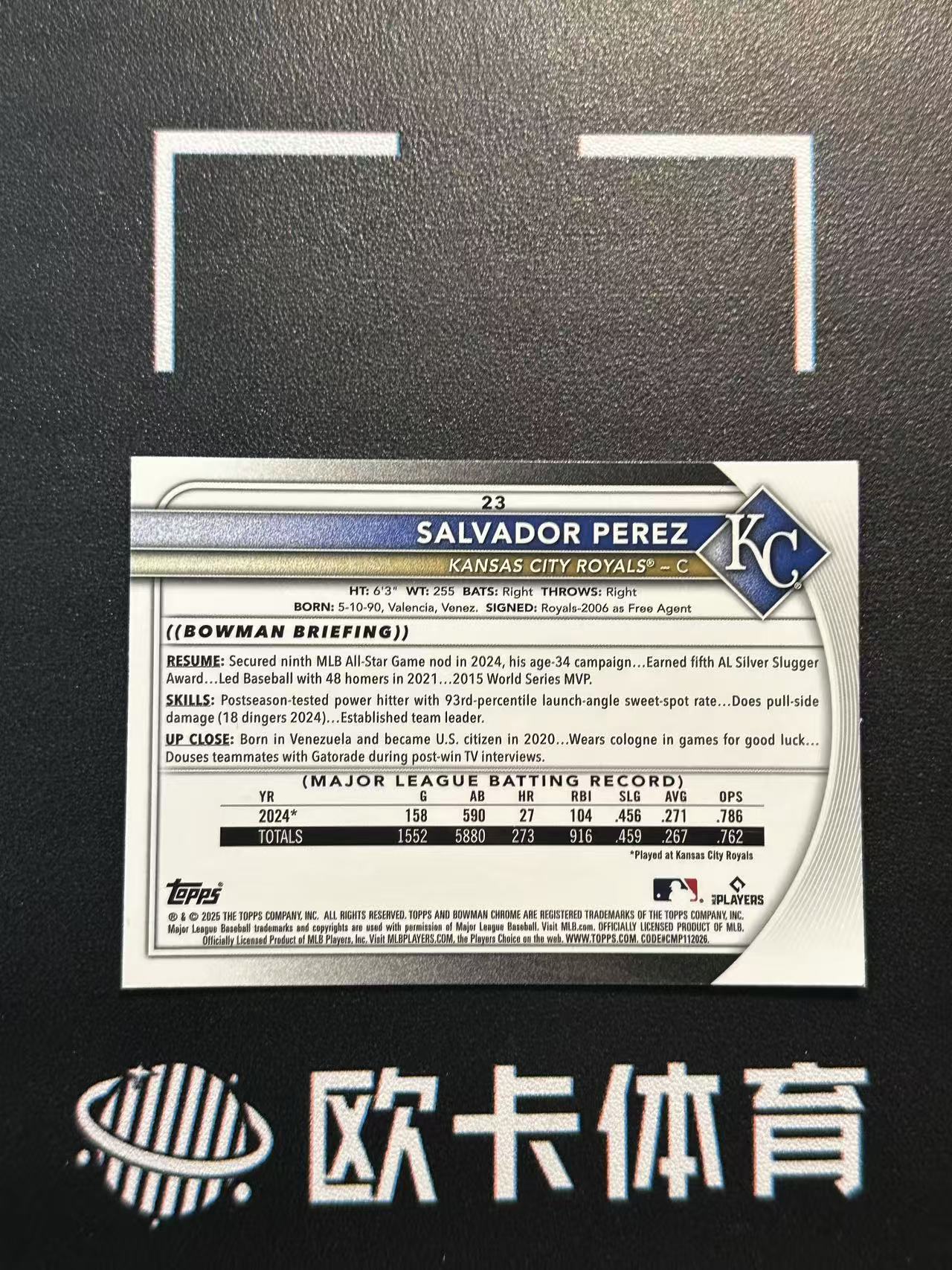 2025 Topps Bowman Chrome Salvador Perez 【欧卡体育】鲍曼TC 萨尔瓦多 佩雷兹 199编 青熔岩折 皇家 印痕大图(YDD)