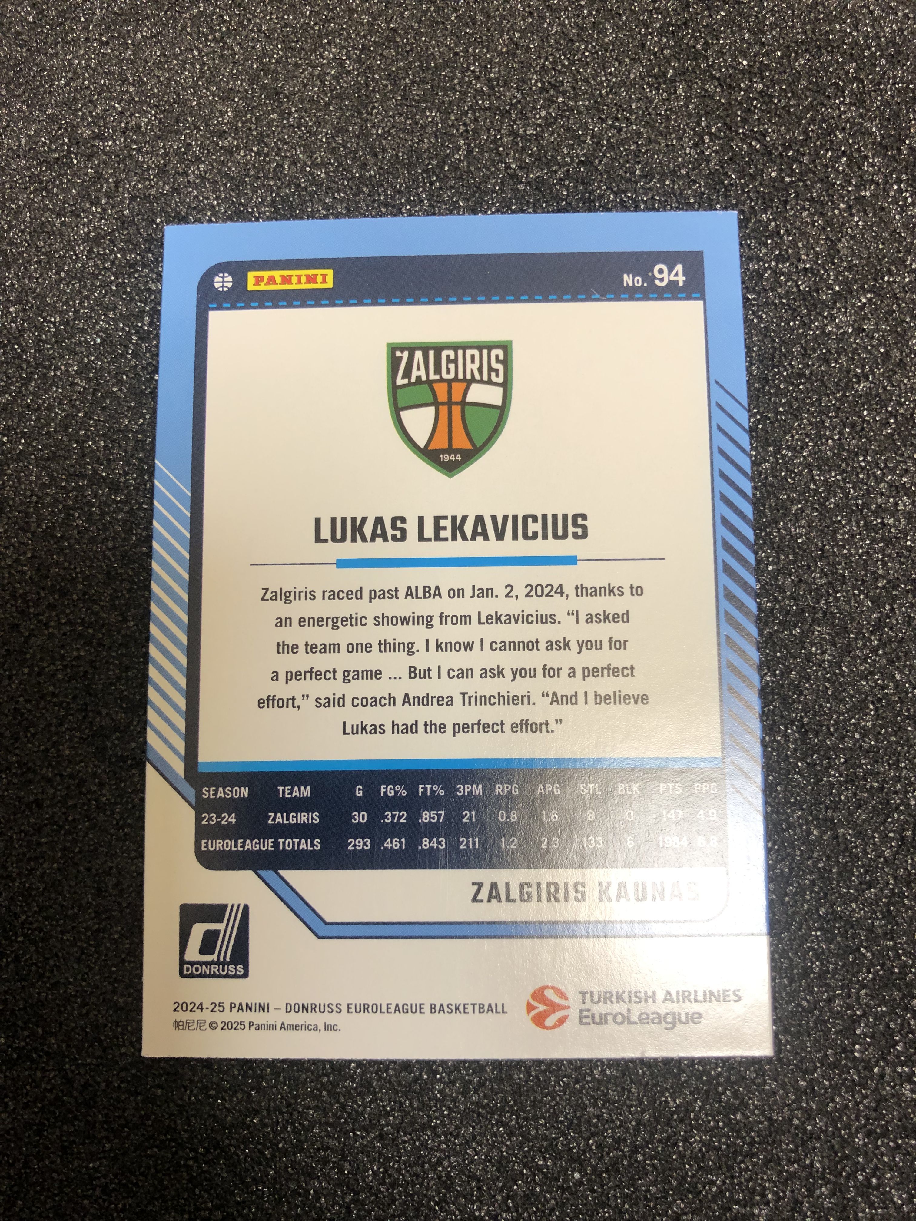 2024-25 Panini Donruss lukas lekavicius 欧洲篮球联赛 莱卡维丘斯 275编 mojo折 133/275 卡品如图 凑套收藏必备