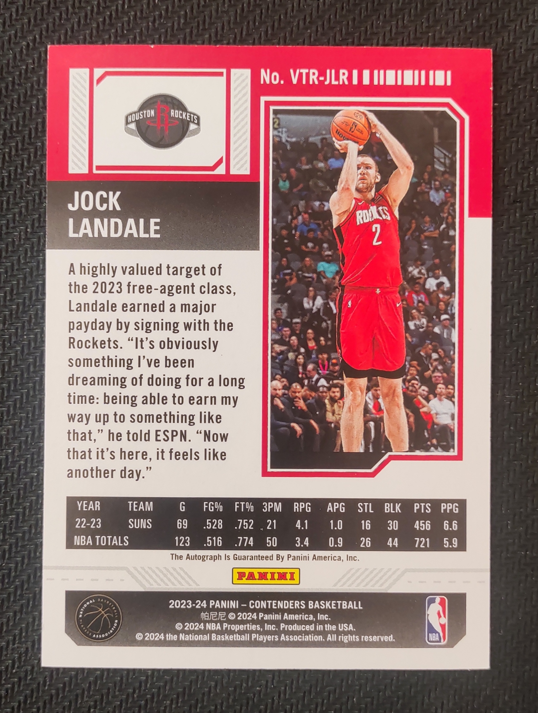 2023-24 Panini Contenders Jock Landale 乔克 兰代尔 火箭 球票 签字 贴签 瑕疵如图