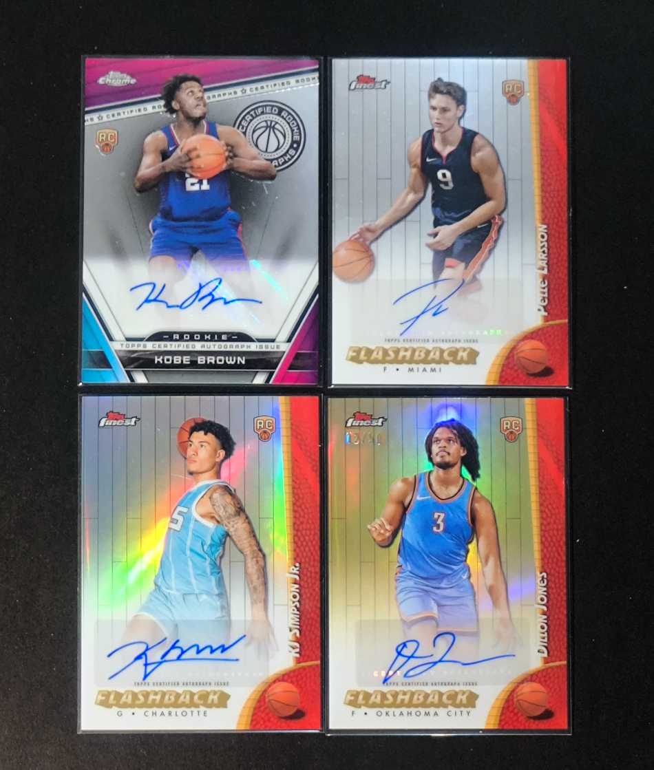 2025 Topps Finest Pelle Larsson RC 热火 佩莱-拉尔森 雷霆 狄龙-琼斯 黄蜂 辛普森 快船 科比-布朗 金折 签字 贴签 带编 限量50 4张lot 打包 小瑕疵