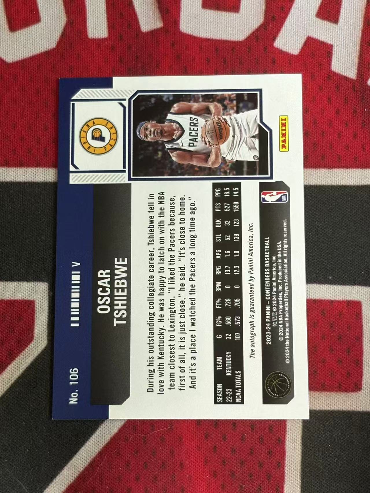 2023-24 PANINI CONTENDERS Oscar Shibwe 球票系列 步行者 新秀RC 奥斯卡希布韦 签字卡 卡签 变化版新秀球票签字卡 专收凑套必备【烂臭嘴拍卖】