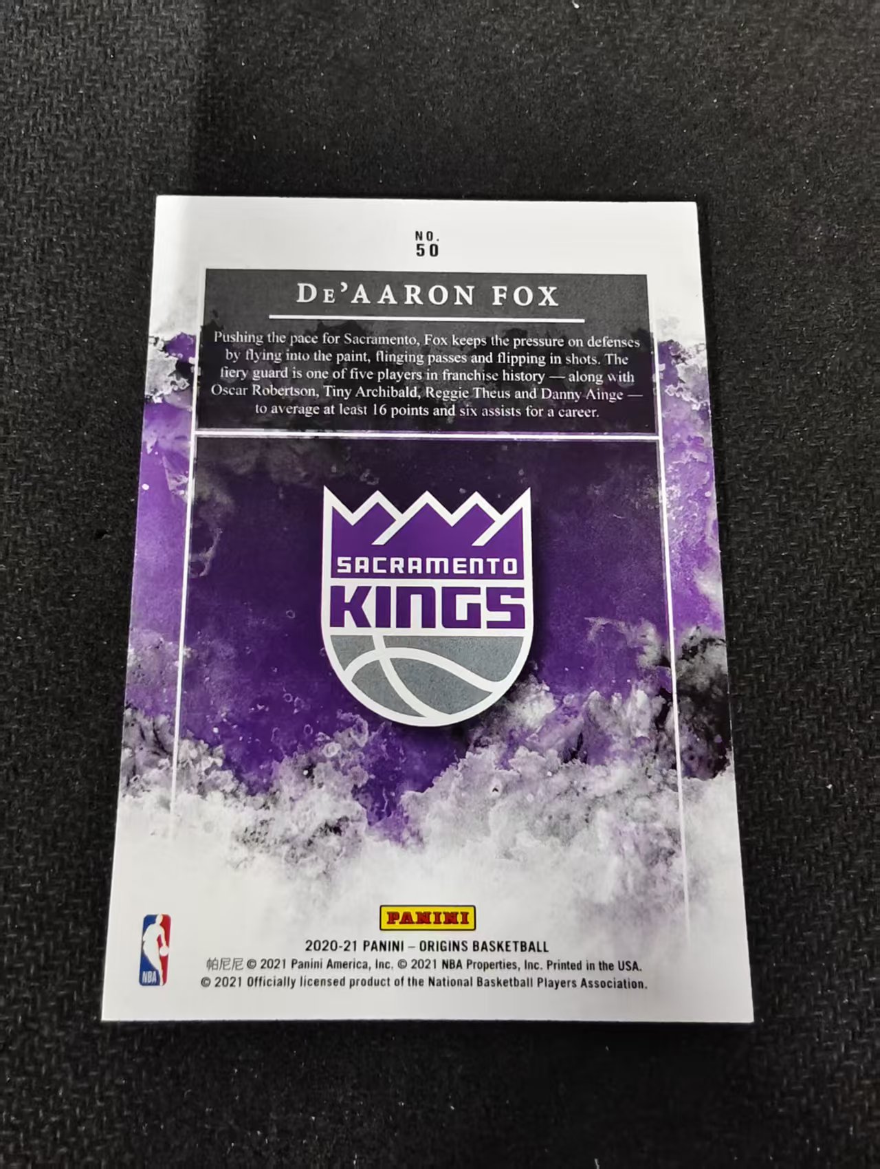 2020-21 Panini Origins De'Aaron Fox 国王 达龙 福克斯 闪卡 起源 闪卡 75编 瑕疵如图