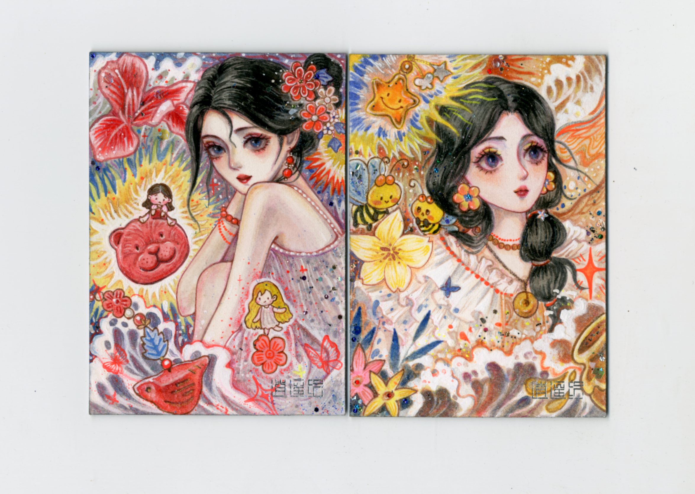 【Jackie杰基拍卖】逍遥绘工作室 时尚系列 少女 双宫 手绘卡 1/1 画师:kiki(灯塔)