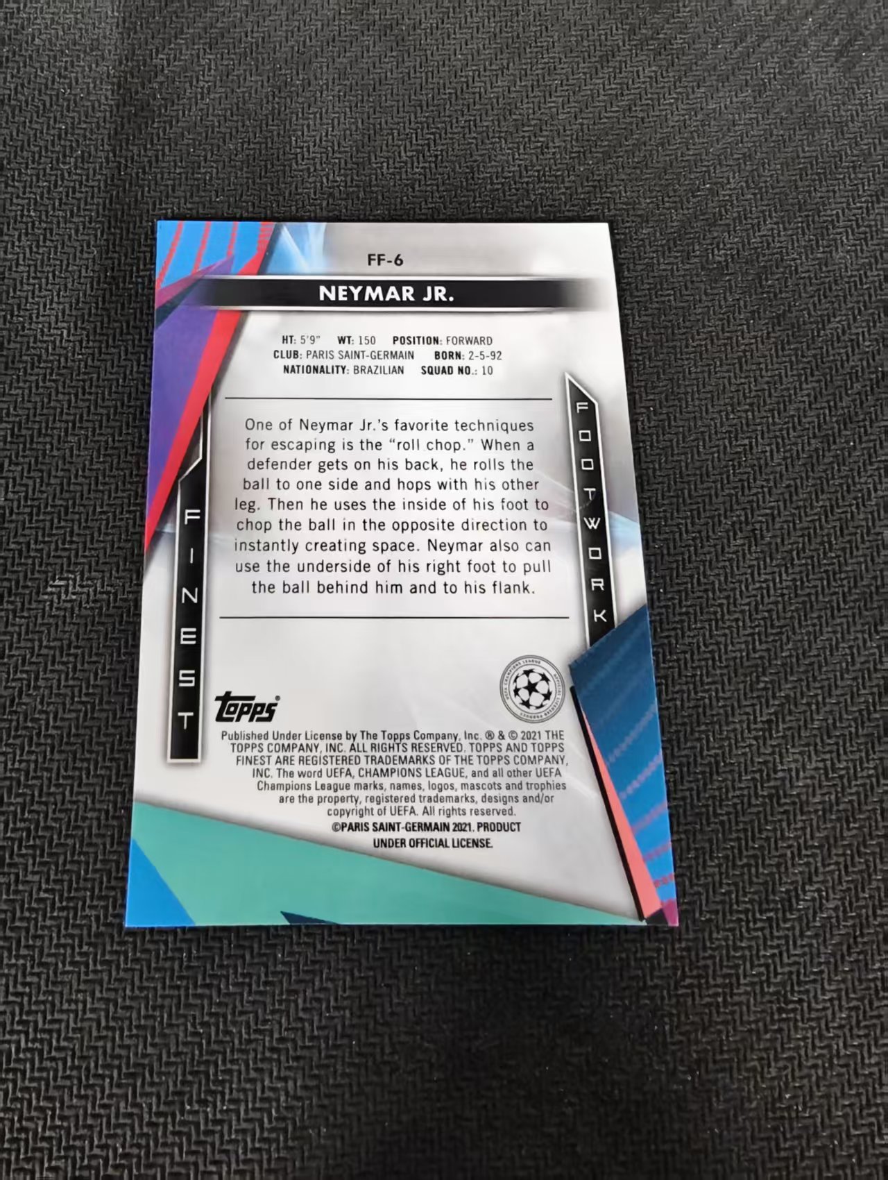 【可合并,不累计】2021 Topps Finest Neymar Jr 欧冠 巴西 巴萨 巴黎 内马尔 马儿 银折 特卡 #6 划痕 边角瑕疵
