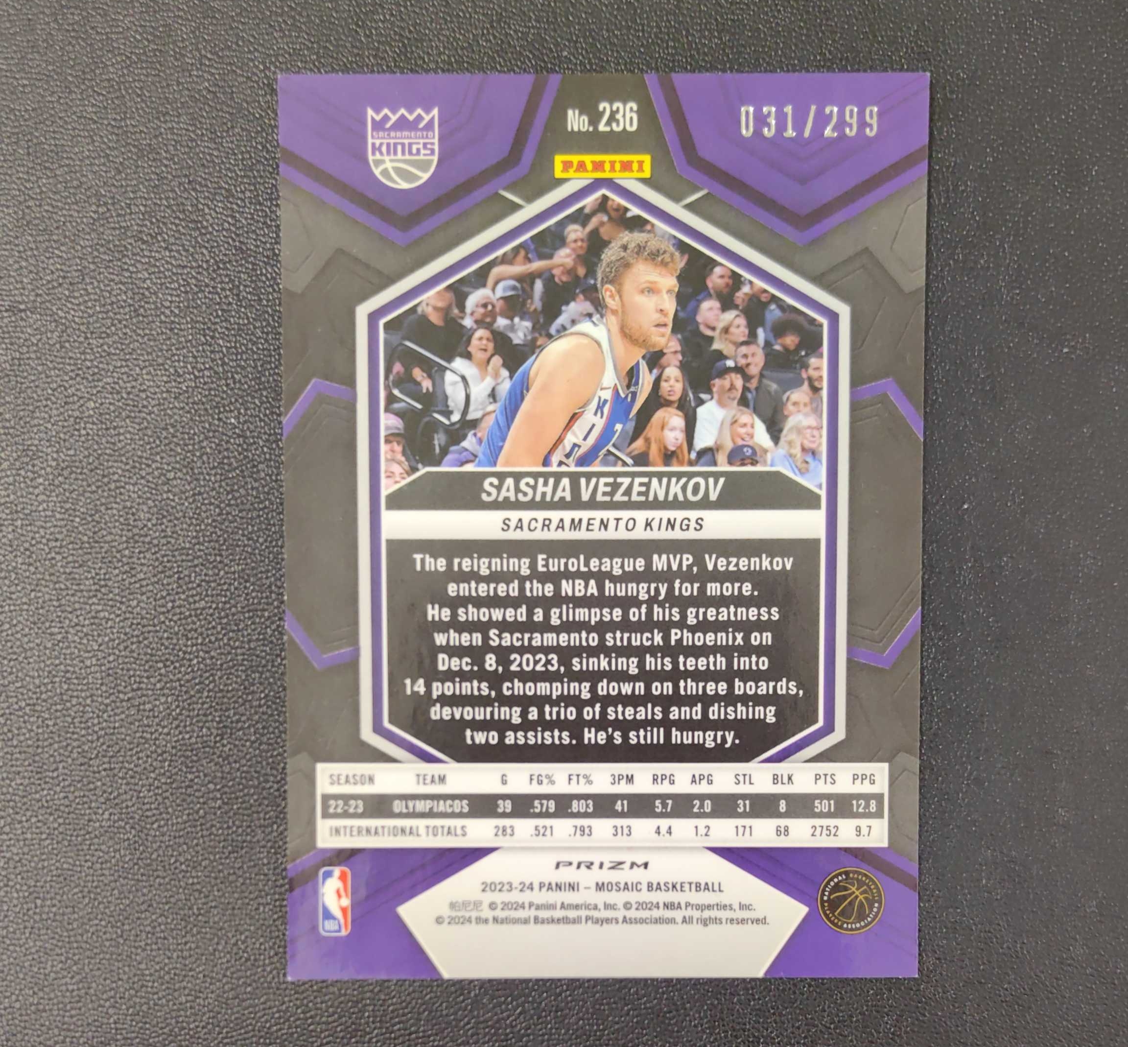 2023-24 Panini MOSAIC 马赛克 新秀RC 国王 VEZENKOV 韦津科夫 299编 东契奇 sga 库里 文班亚马 詹姆斯 多张再拍