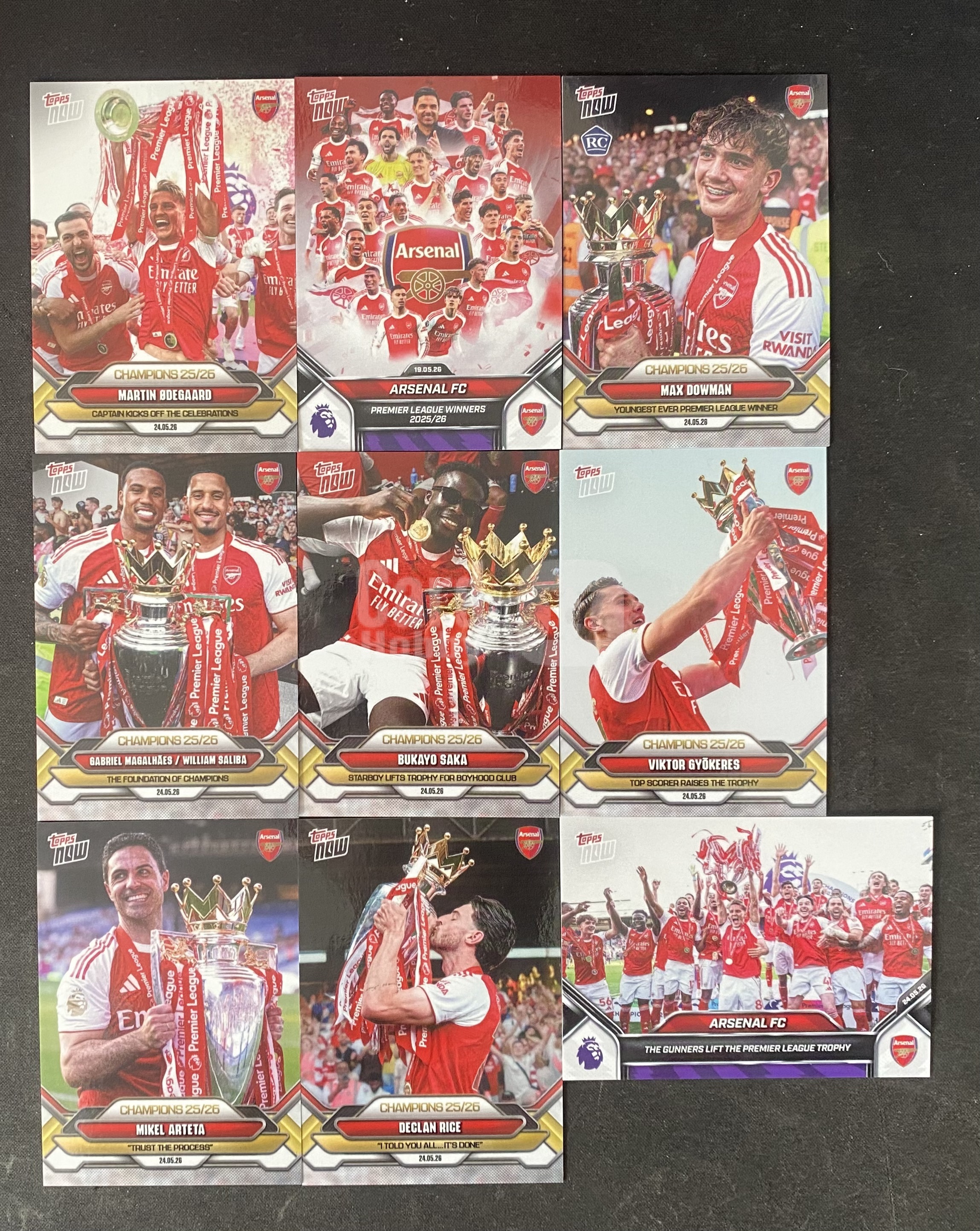 2026 Topps Now Arsenal 【来拆波卡】英超 阿森纳 英超冠军 阿尔特塔 道曼 萨利巴 赖斯 全队合照 base 套卡 差哈弗茨 第三套 ad
