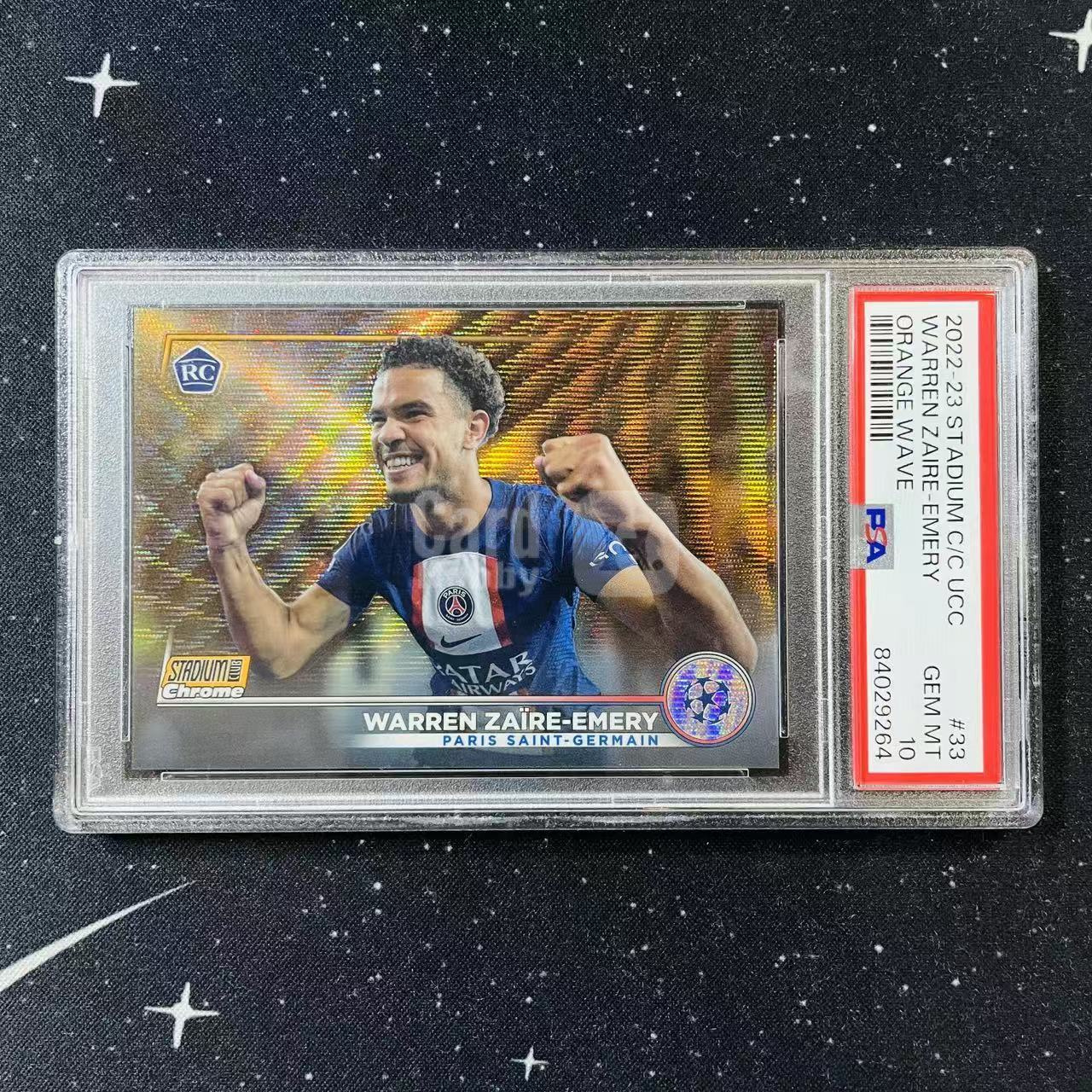 2022-23 TOPPS STADIUM 竞技场欧冠 WARREN ZAIRE-EMERY 扎伊尔 埃梅里 RC新秀 橙波纹折 折射 13/25编 低编 PSA10分 法国 大巴黎 巴黎圣日耳曼 瑕疵如图 洛北拍卖 凯凯9347i