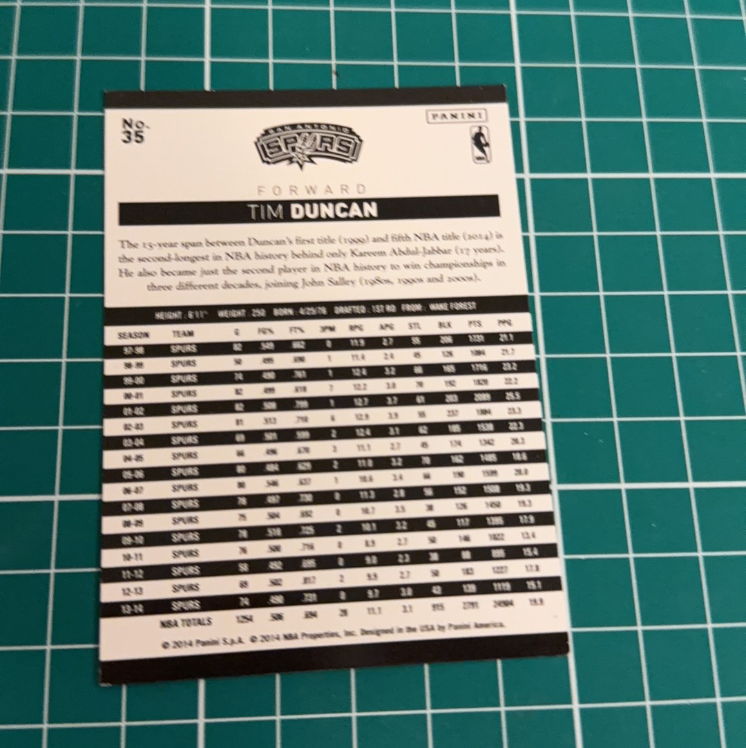 2014-15 Panini Americana Tim Duncan S.p.a. 蒂姆邓肯 石佛 马刺 GDP base 十年老卡 绝版卡 收藏必备