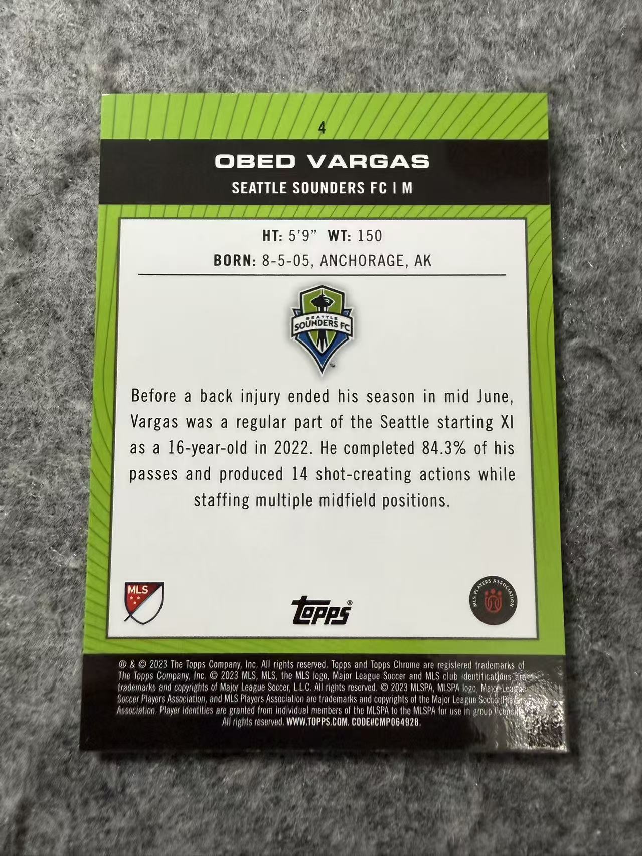 2023 Topps Chrome Obed Vargas RC 美职联MLS 新秀Rc 奥贝德 瓦尔加斯 墨西哥 金折 50编 卡品如图